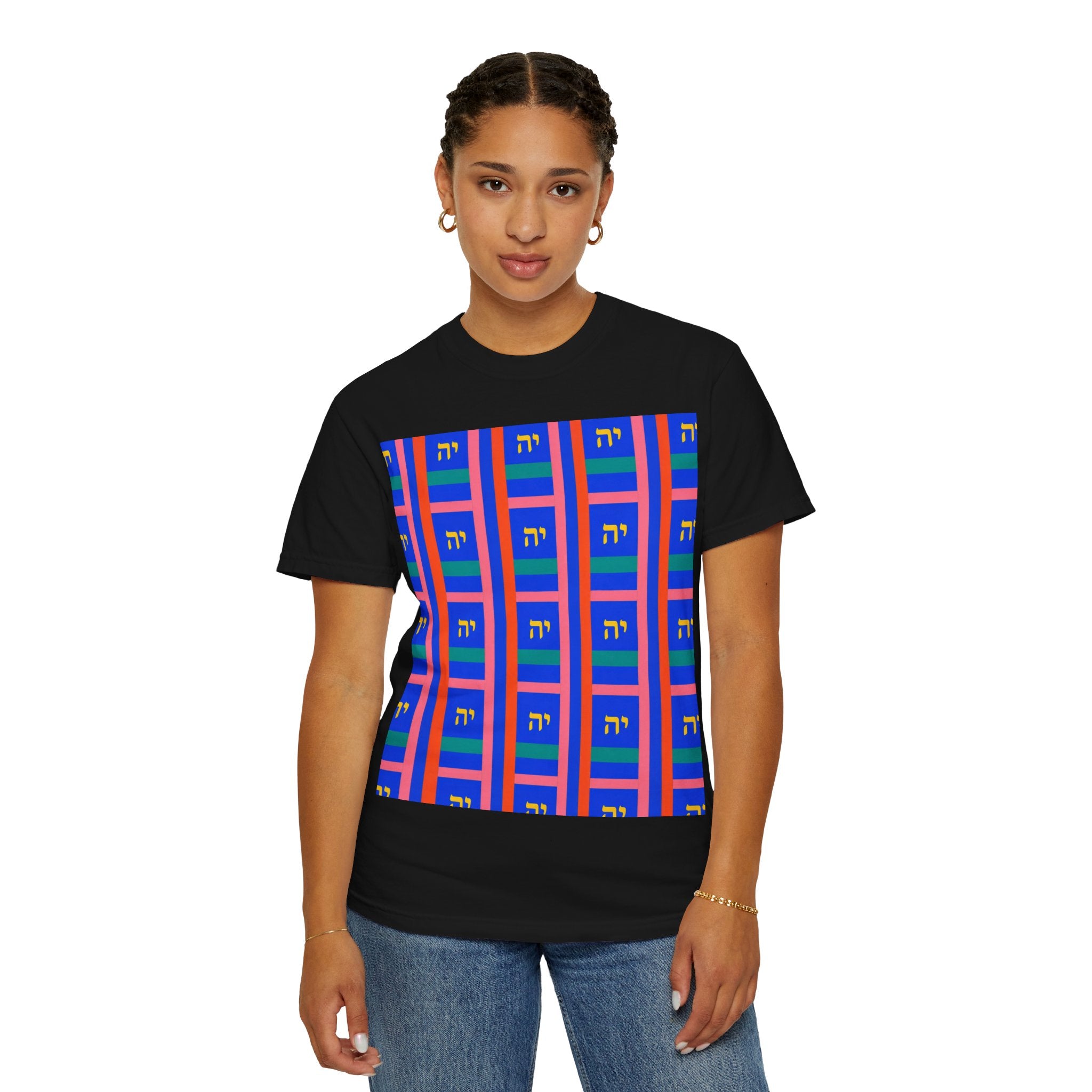 Modern Geometric Pattern T‑Shirt — Colorblock Blue Grid Design
