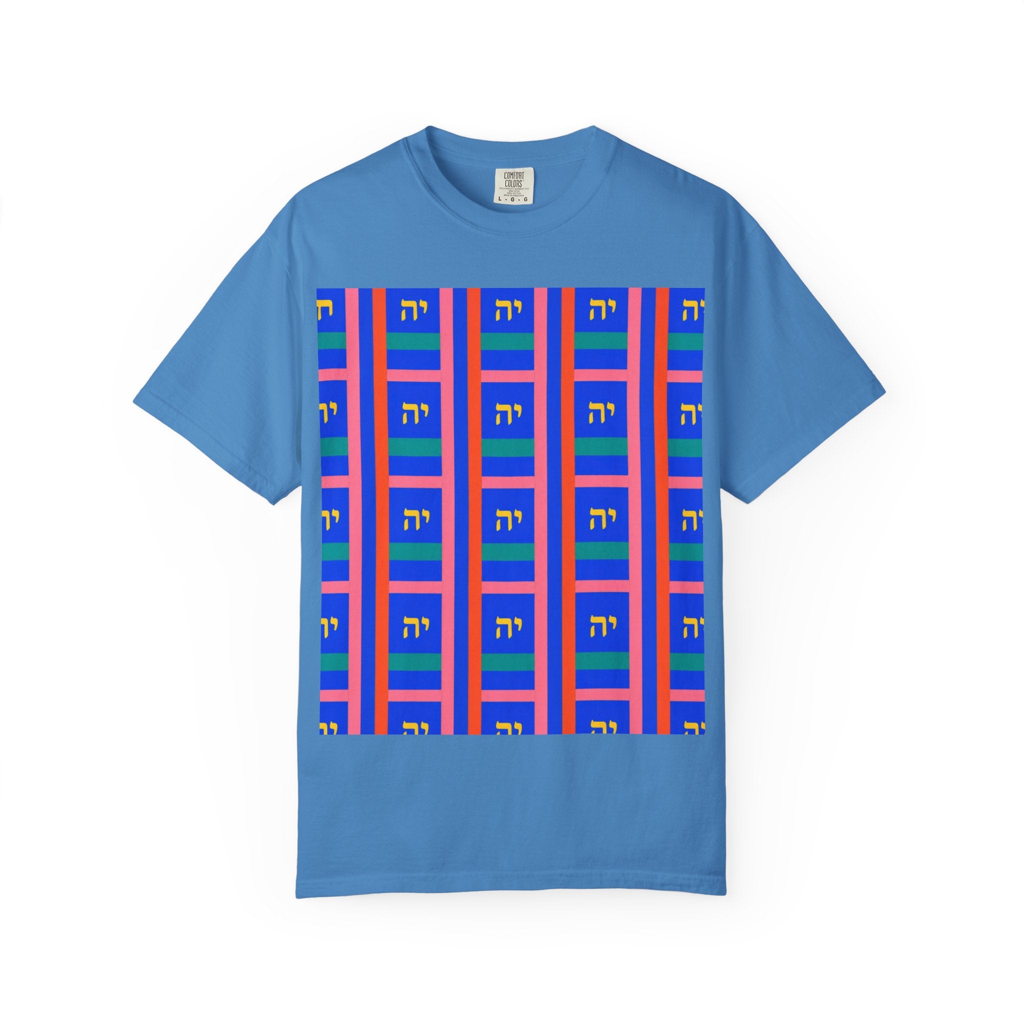 Modern Geometric Pattern T‑Shirt — Colorblock Blue Grid Design