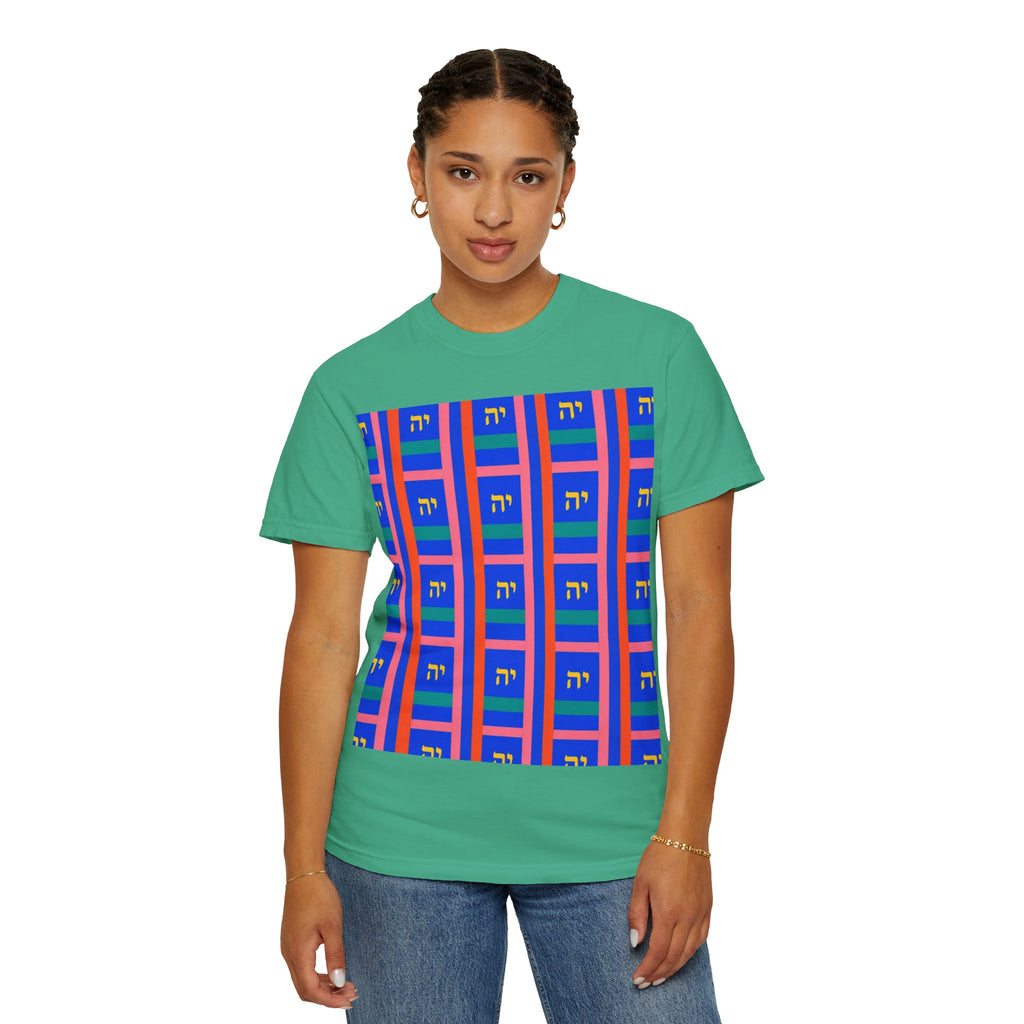 Modern Geometric Pattern T‑Shirt — Colorblock Blue Grid Design