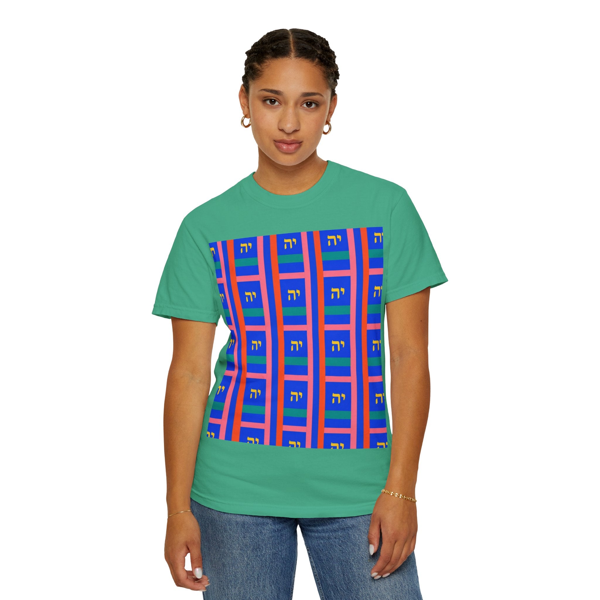 Modern Geometric Pattern T‑Shirt — Colorblock Blue Grid Design
