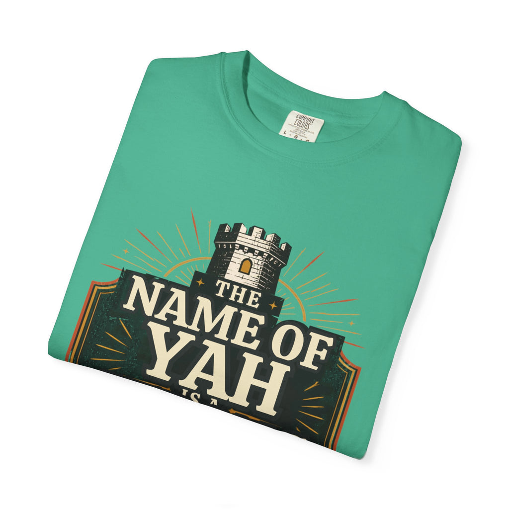 T-Shirt — “The Name of Yah Strong Tower” Vintage Religious Graphic Tee