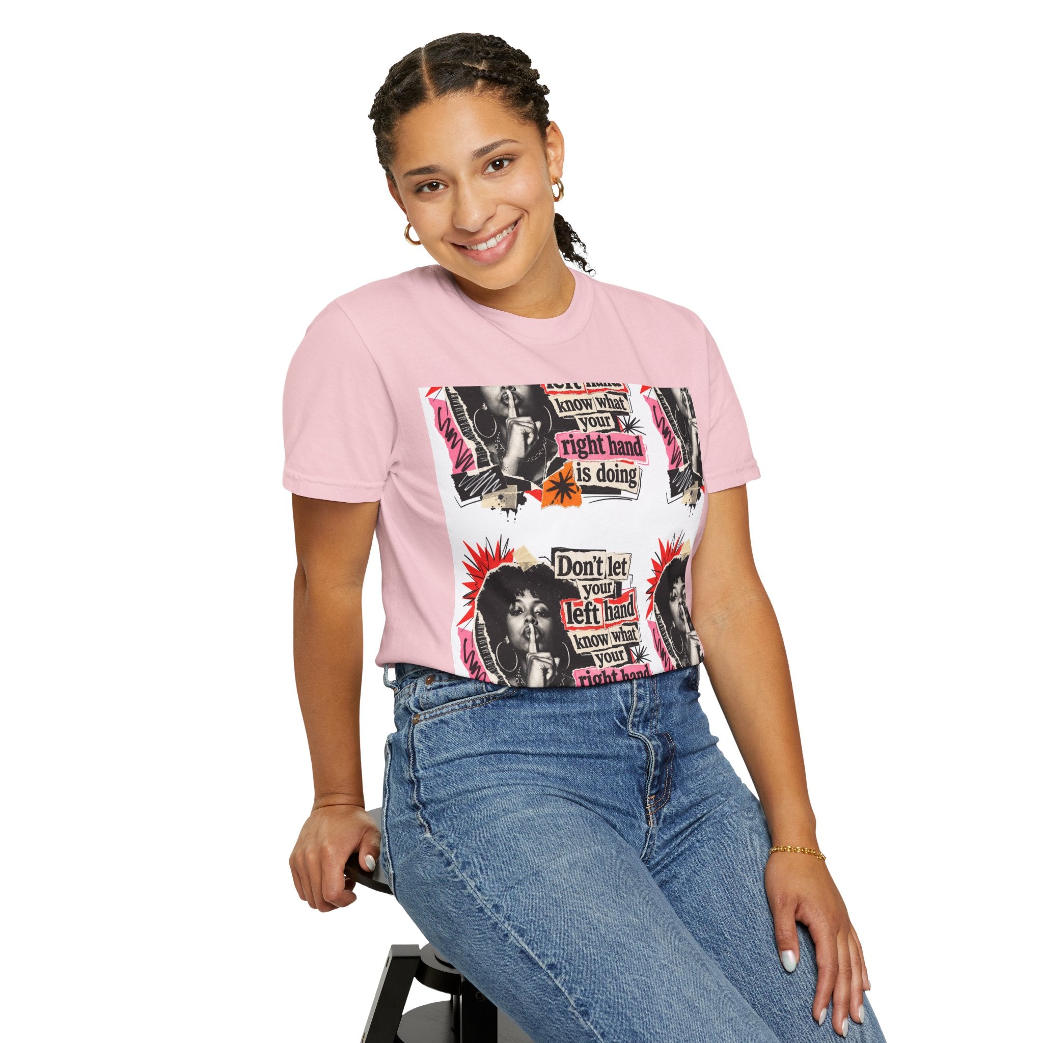 Graphic T-Shirt — Retro Pop Art “Don't Let Your Left Hand Know What Your Right Hand Is Doing”