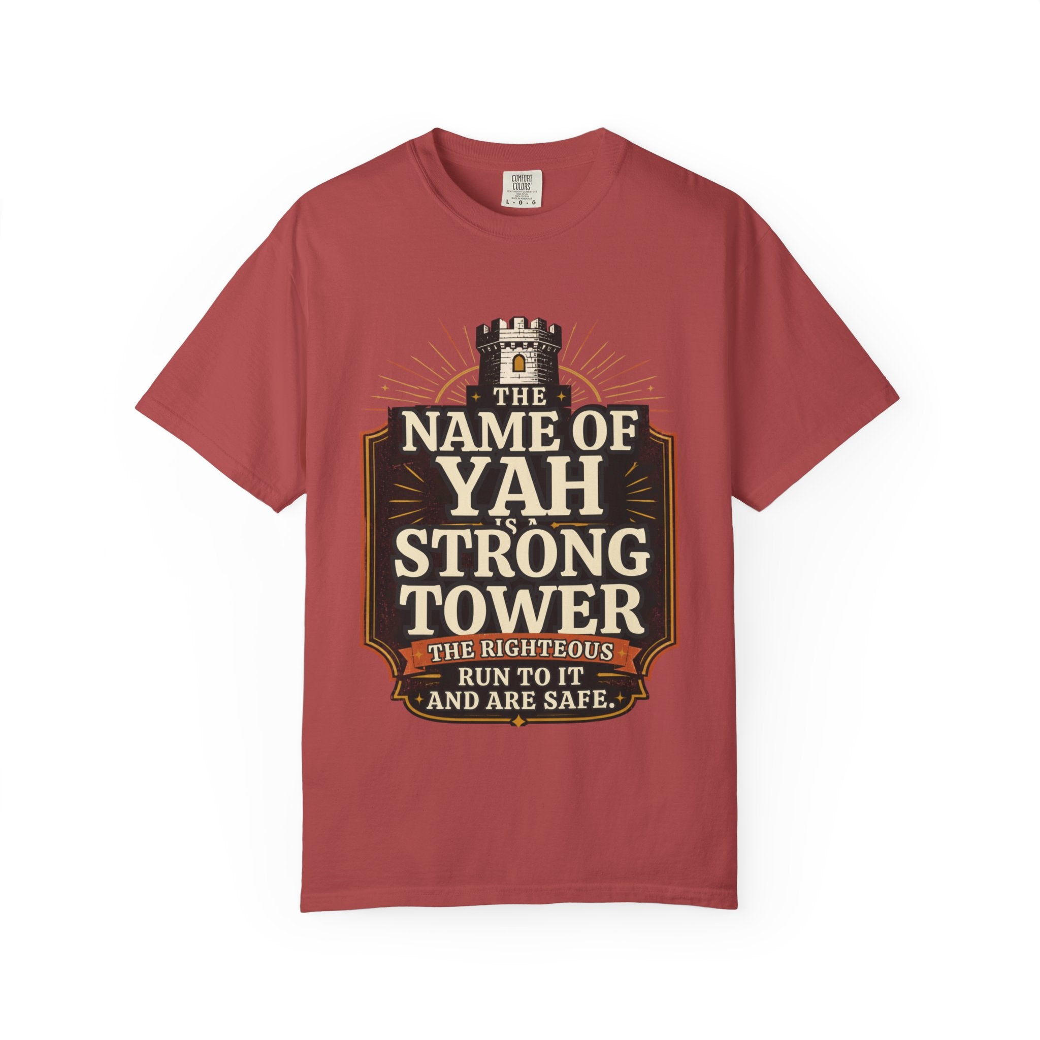 T-Shirt — “The Name of Yah Strong Tower” Vintage Religious Graphic Tee