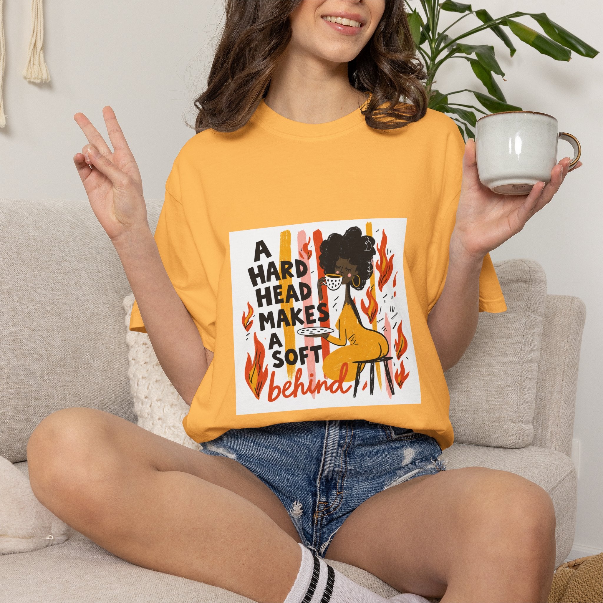Graphic T-Shirt — "A Hard Head Makes a Soft Behind" Retro Afro Girl Design