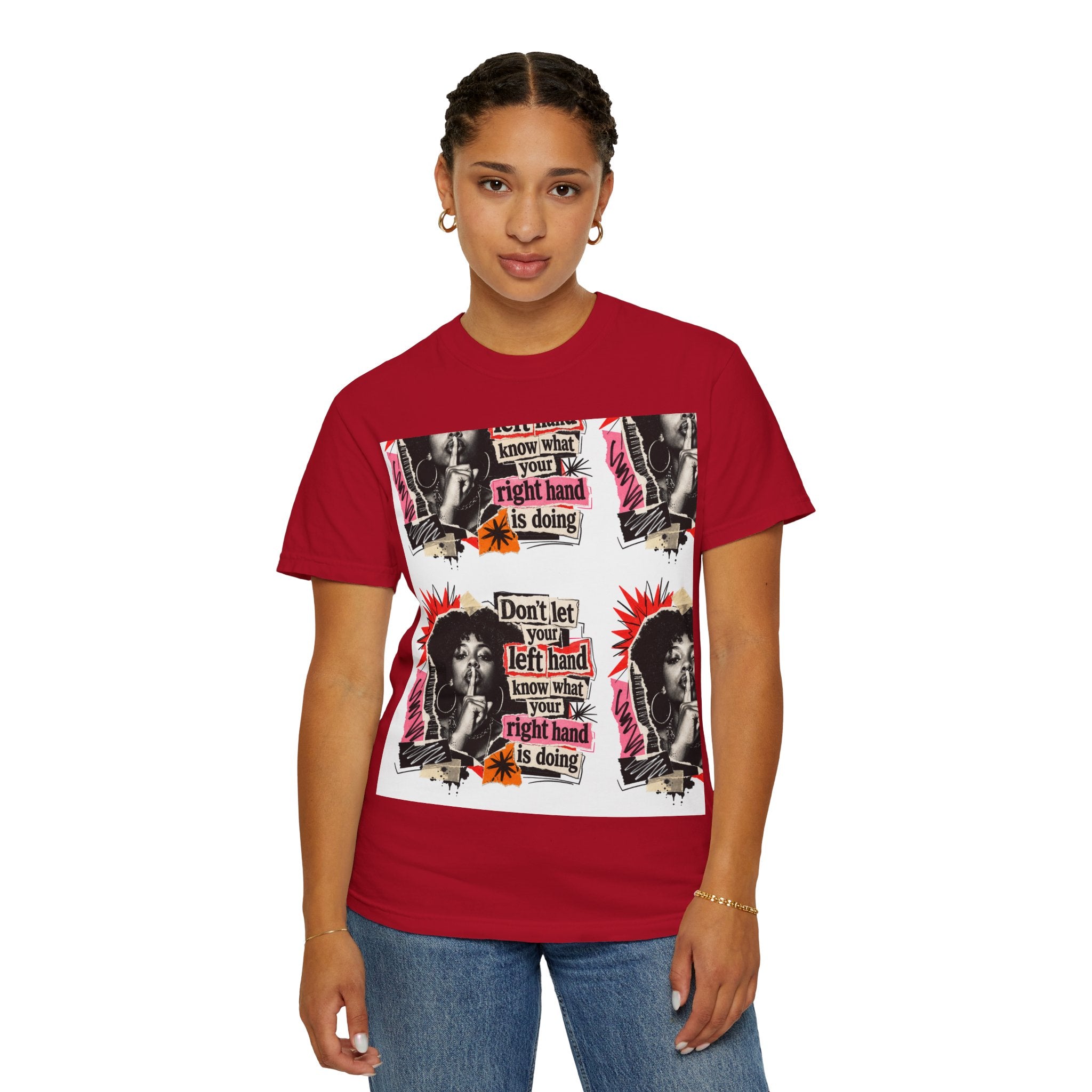 Graphic T-Shirt — Retro Pop Art “Don't Let Your Left Hand Know What Your Right Hand Is Doing”