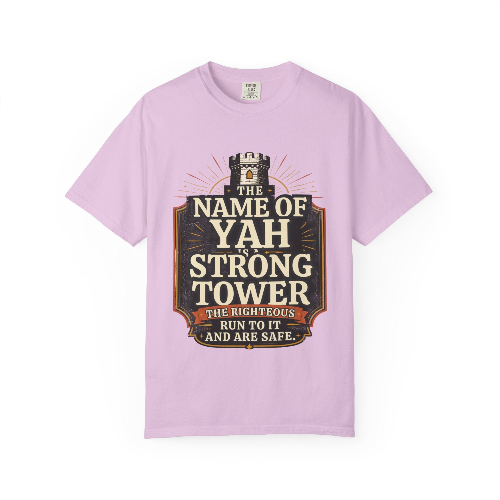 T-Shirt — “The Name of Yah Strong Tower” Vintage Religious Graphic Tee