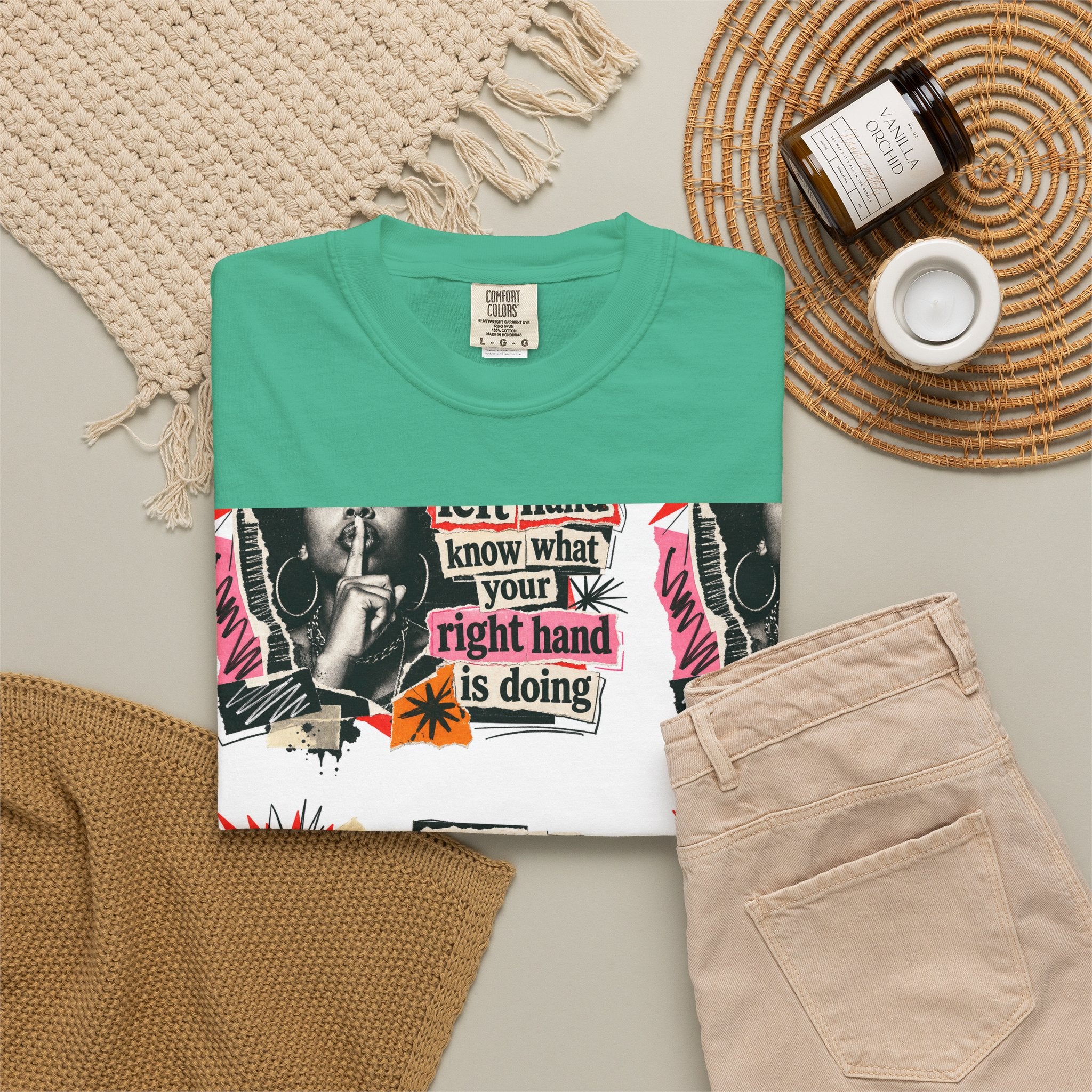 Graphic T-Shirt — Retro Pop Art “Don't Let Your Left Hand Know What Your Right Hand Is Doing”