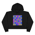 Abstract Geometric Crop Hoodie — Colorblock Square Pattern