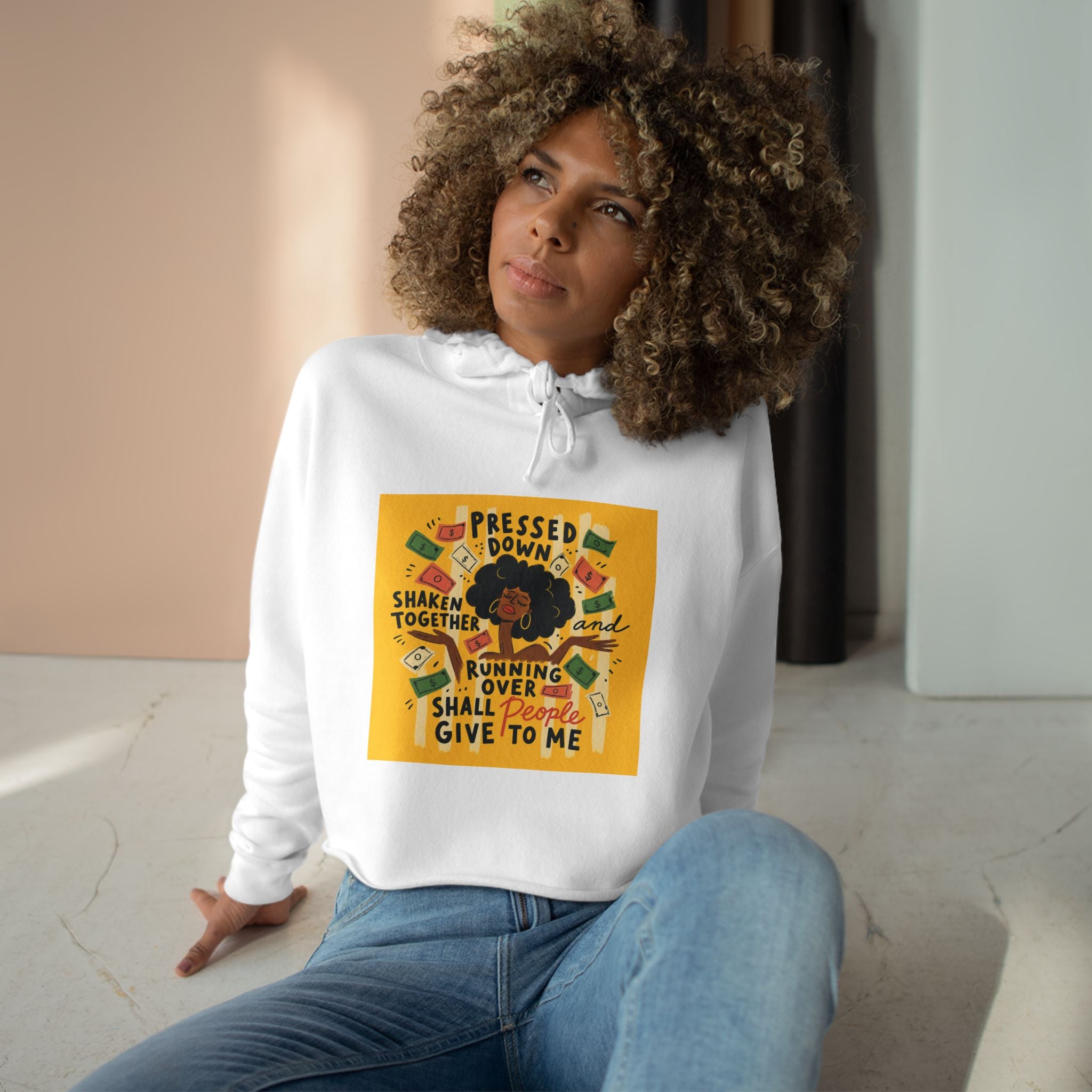 Cropped Hoodie — "Pressed Down, Shaken Together" Inspirational Graphic