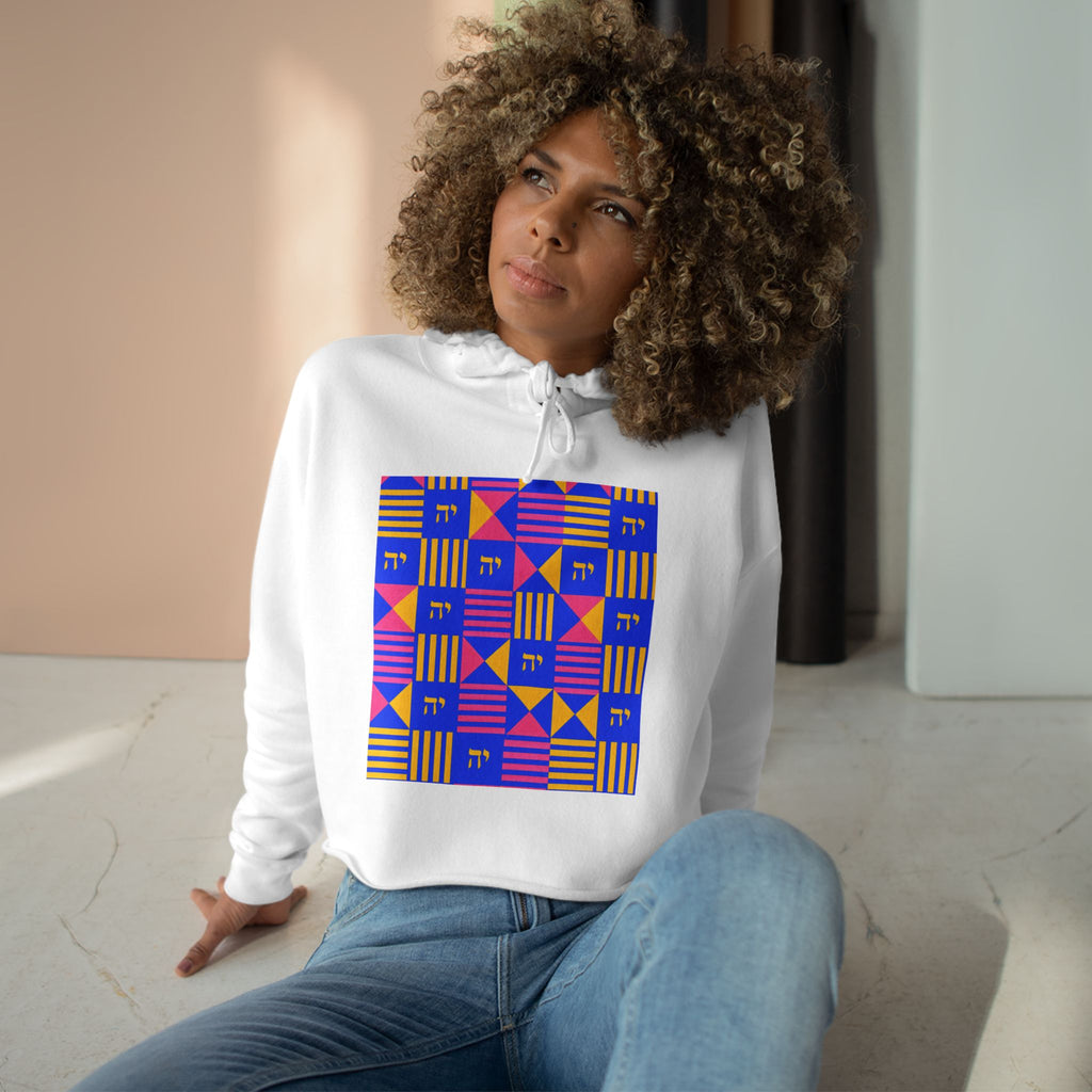 Abstract Geometric Crop Hoodie — Colorblock Square Pattern