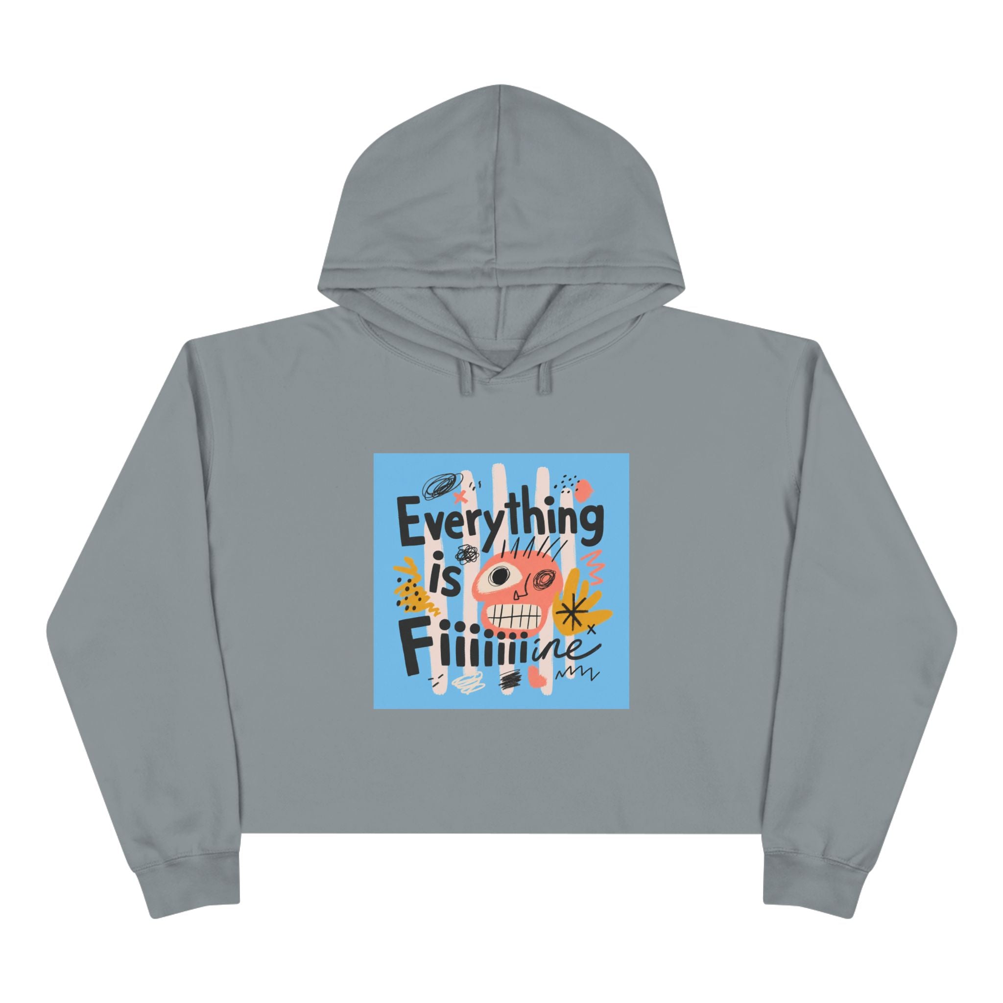 Everything Is Fine Crop Hoodie — Playful Retro Graphic Cropped Hoodie