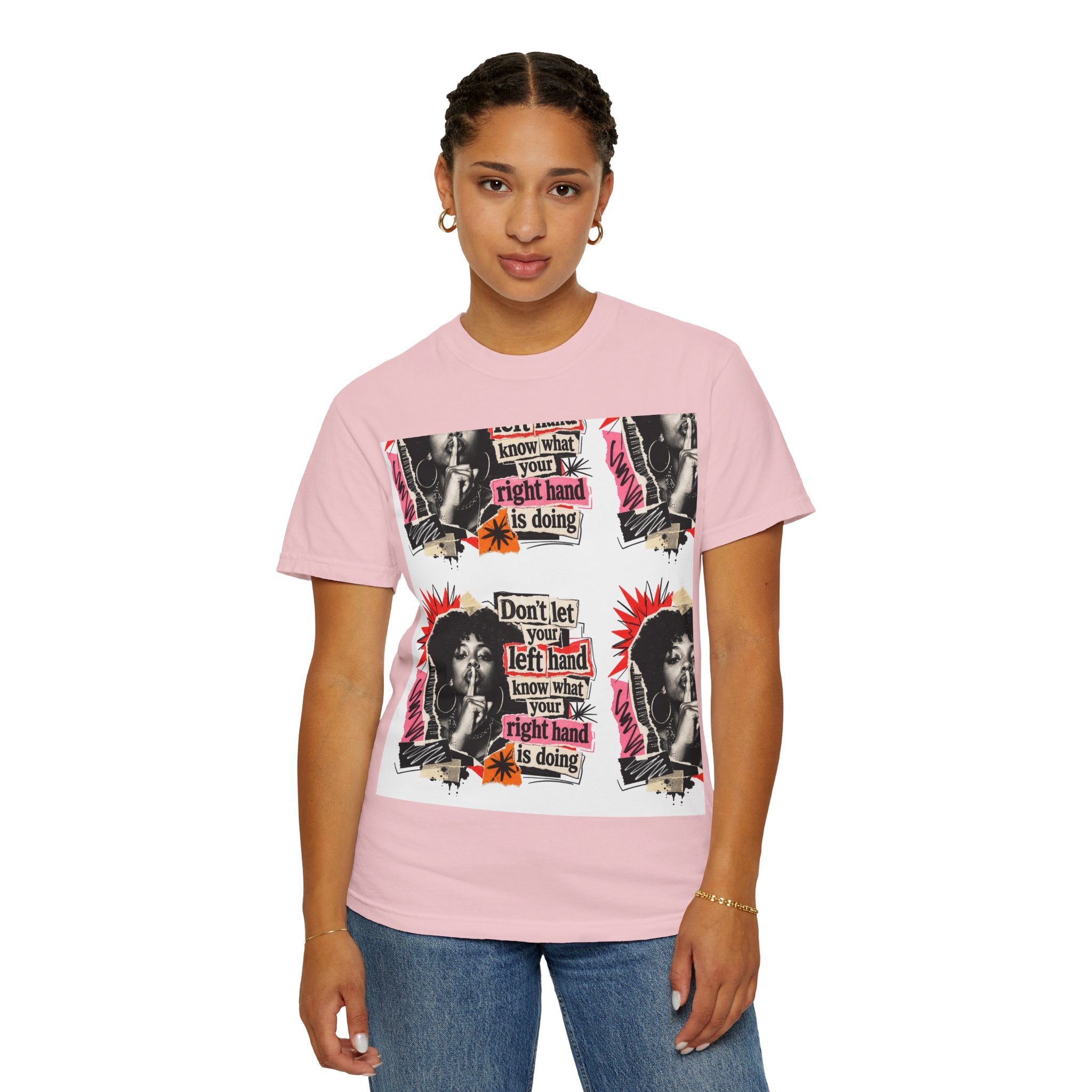 Graphic T-Shirt — Retro Pop Art “Don't Let Your Left Hand Know What Your Right Hand Is Doing”