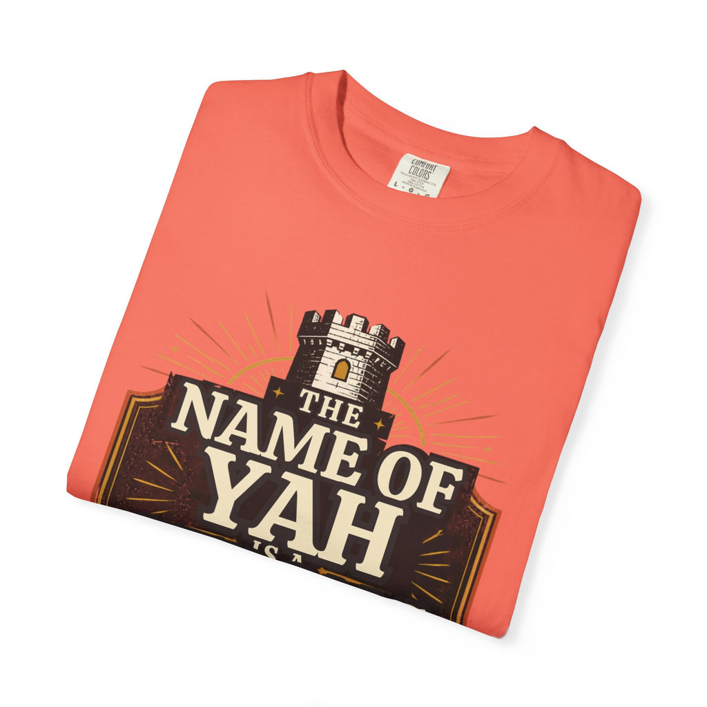 T-Shirt — “The Name of Yah Strong Tower” Vintage Religious Graphic Tee