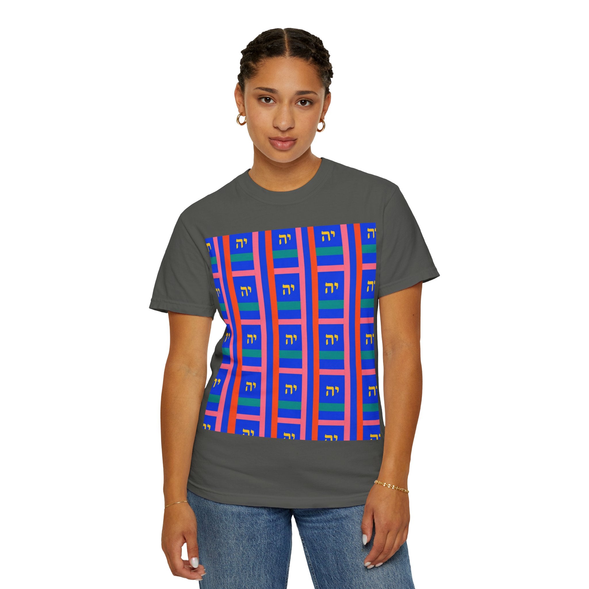 Modern Geometric Pattern T‑Shirt — Colorblock Blue Grid Design
