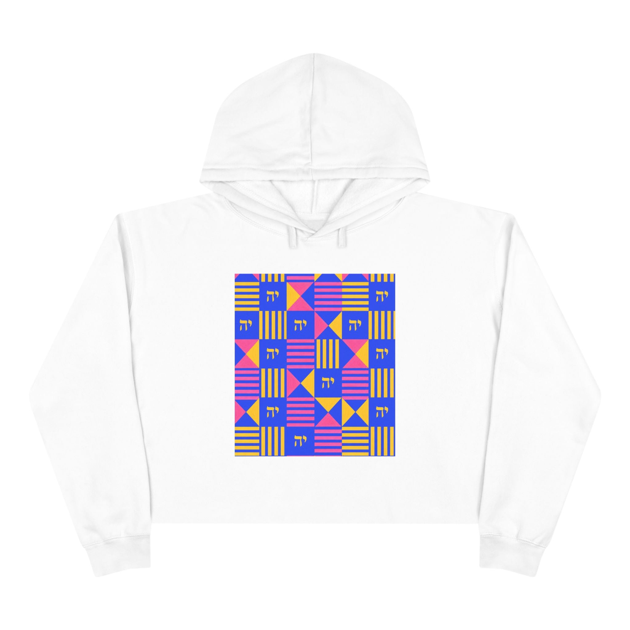 Abstract Geometric Crop Hoodie — Colorblock Square Pattern