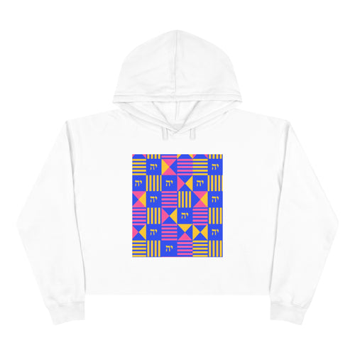 Abstract Geometric Crop Hoodie — Colorblock Square Pattern