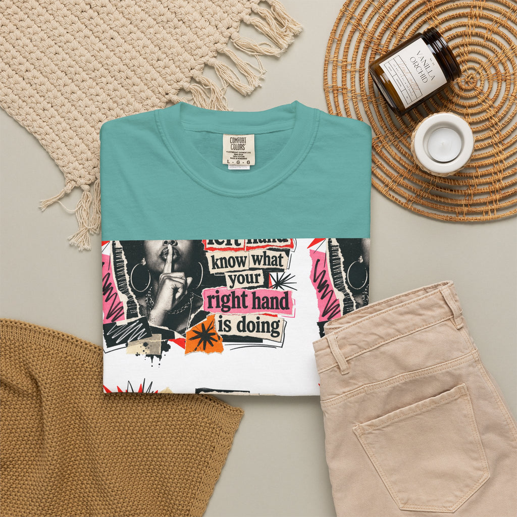 Graphic T-Shirt — Retro Pop Art “Don't Let Your Left Hand Know What Your Right Hand Is Doing”