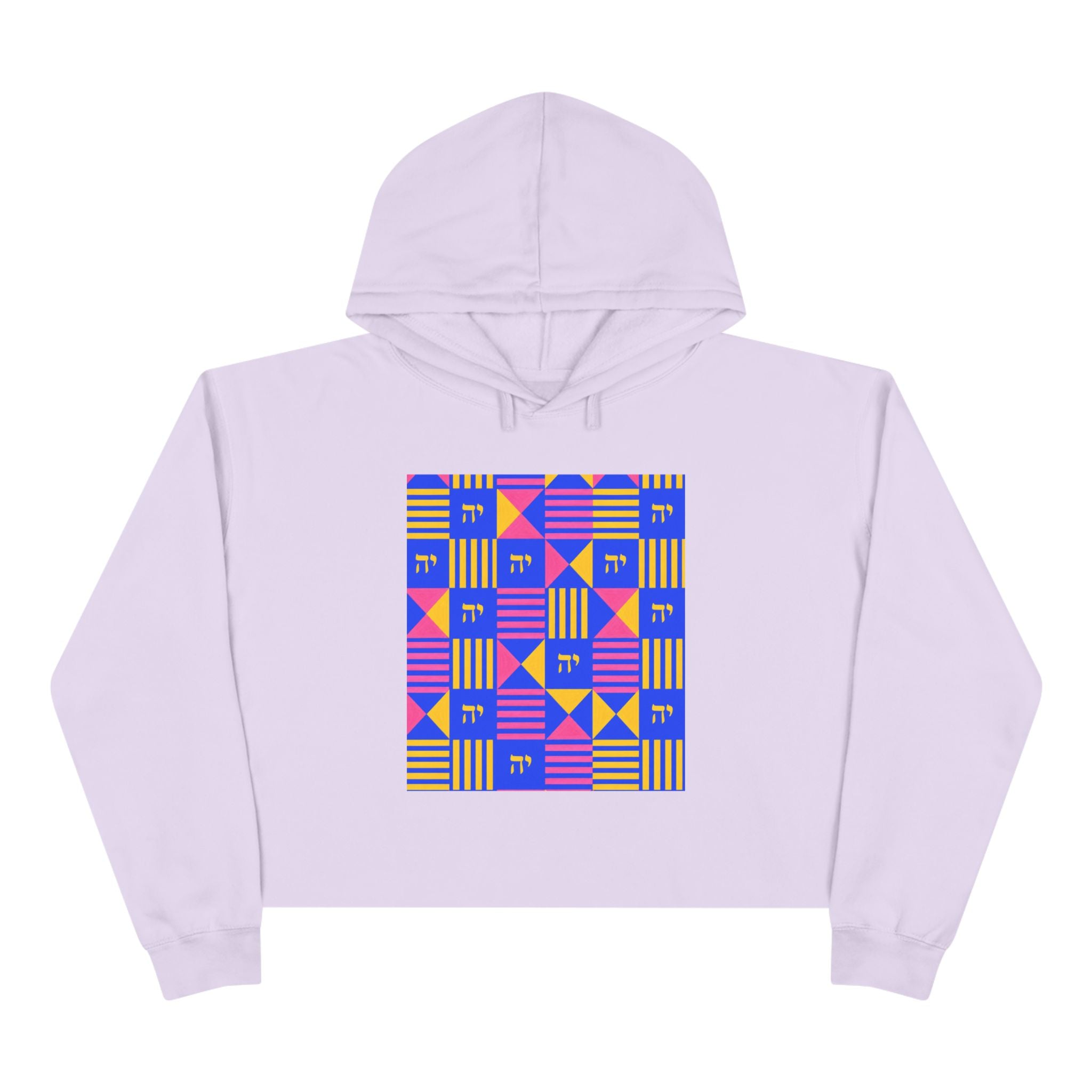 Abstract Geometric Crop Hoodie — Colorblock Square Pattern
