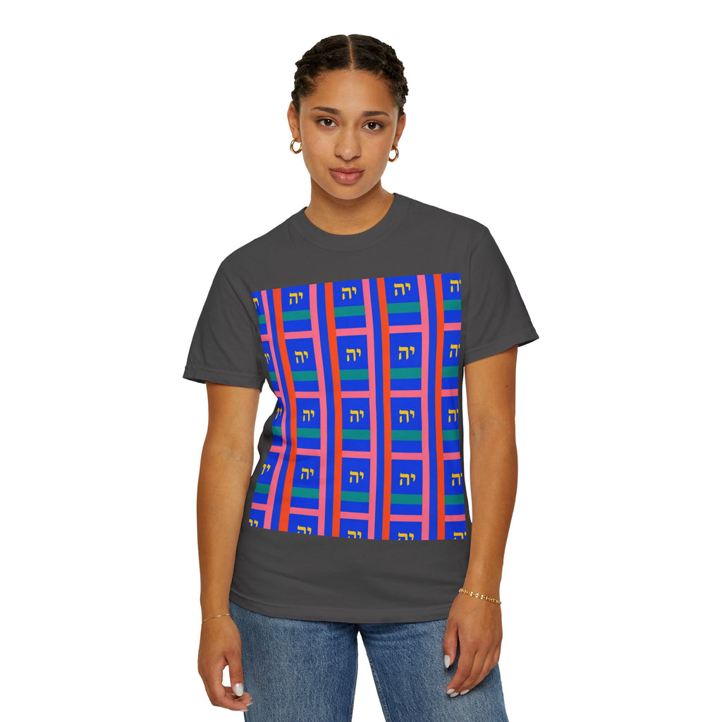 Modern Geometric Pattern T‑Shirt — Colorblock Blue Grid Design