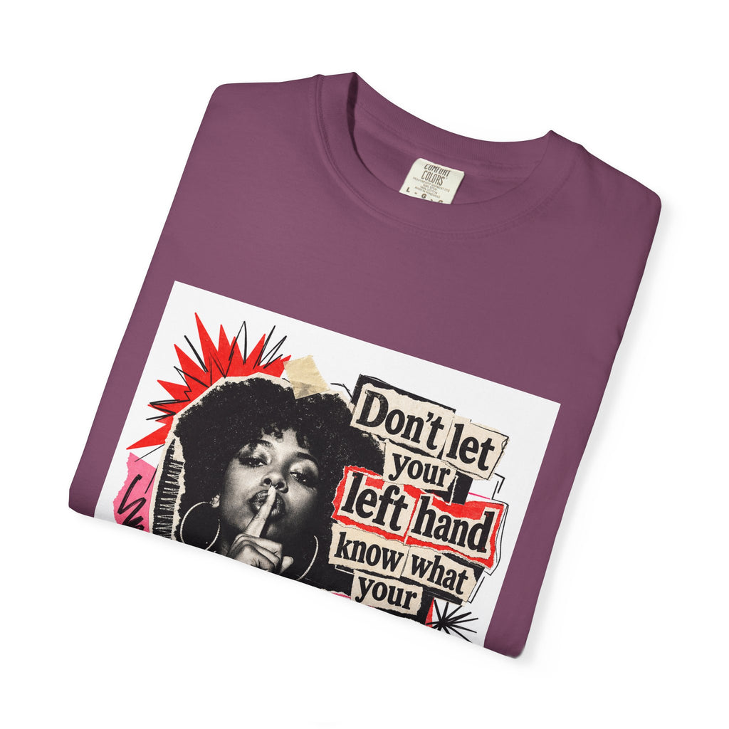 Graphic T-Shirt “Don’t Let Your Left Hand Know” Retro Collage Tee