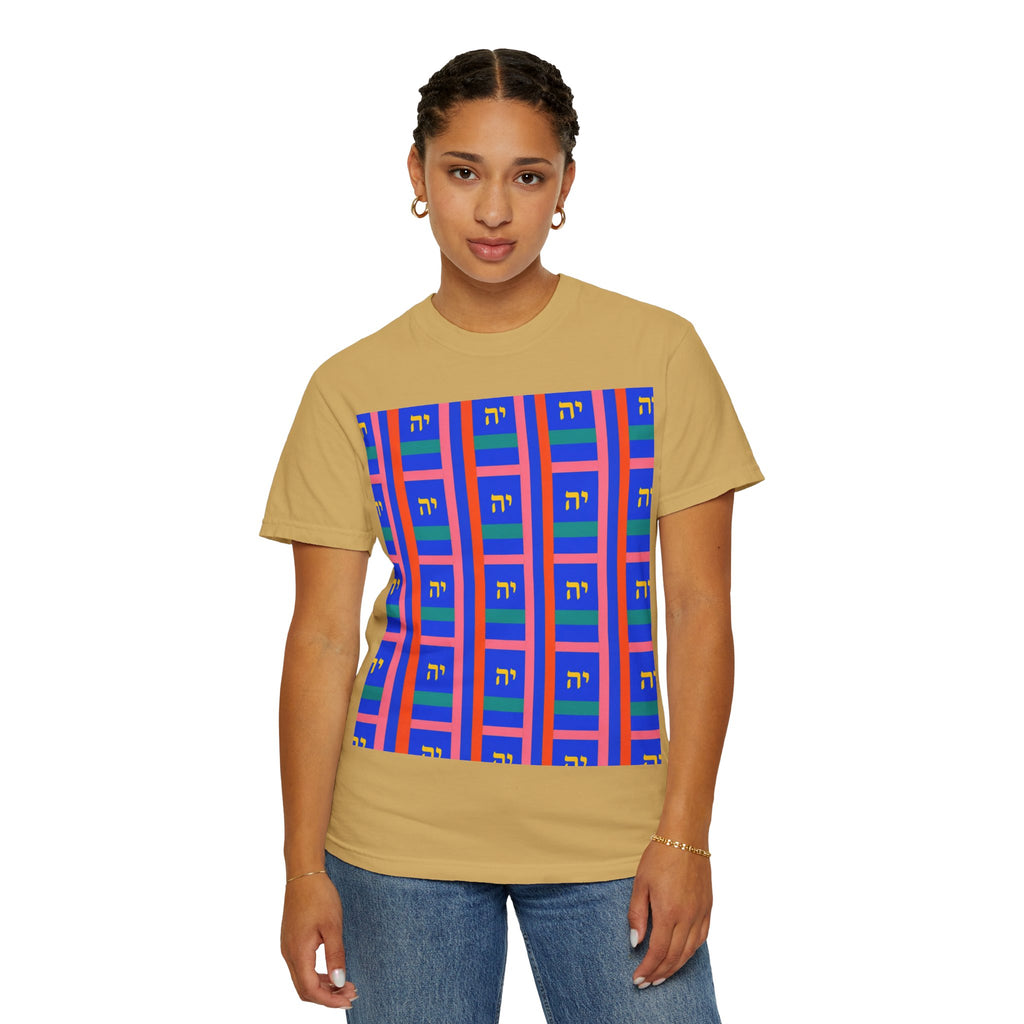Modern Geometric Pattern T‑Shirt — Colorblock Blue Grid Design