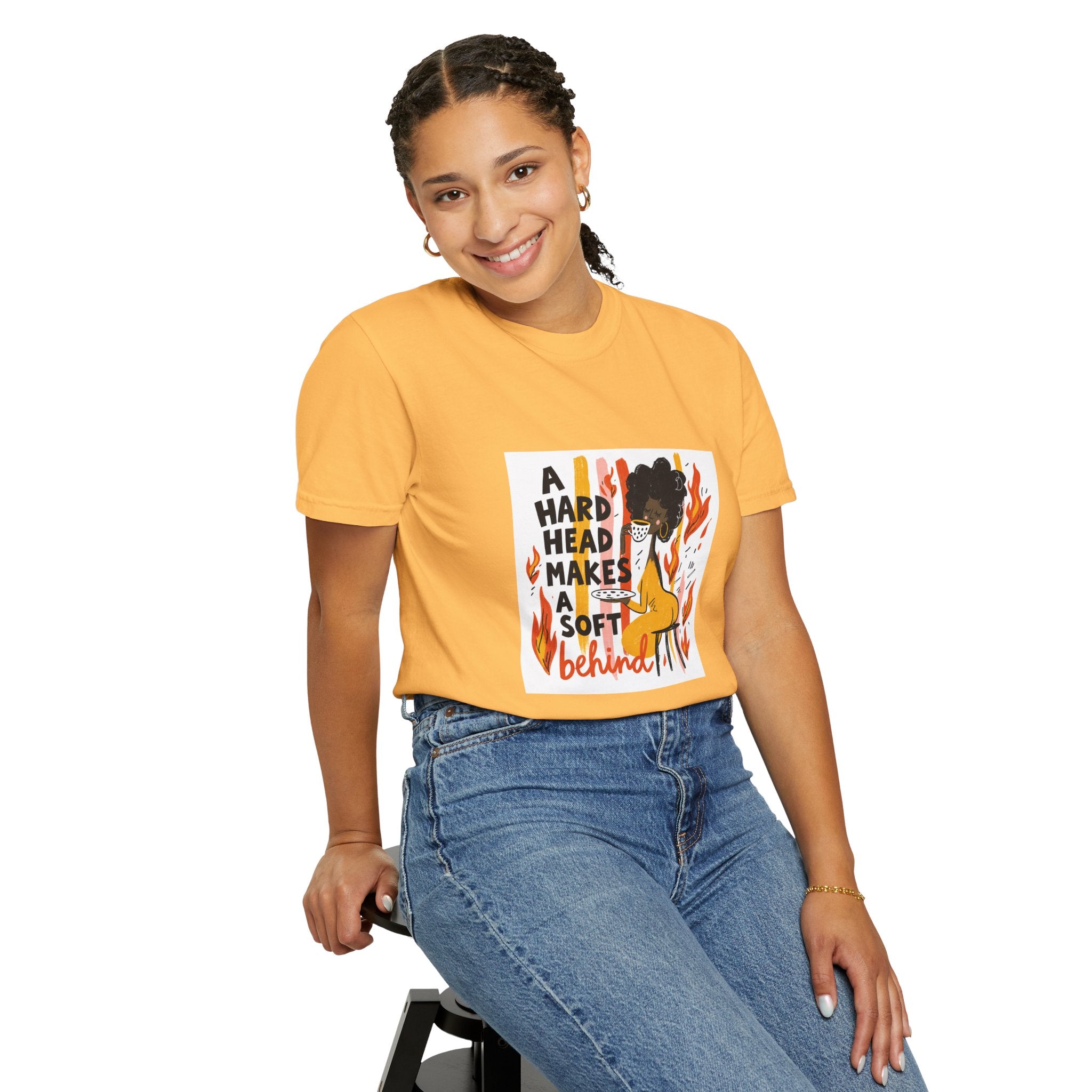 Graphic T-Shirt — "A Hard Head Makes a Soft Behind" Retro Afro Girl Design