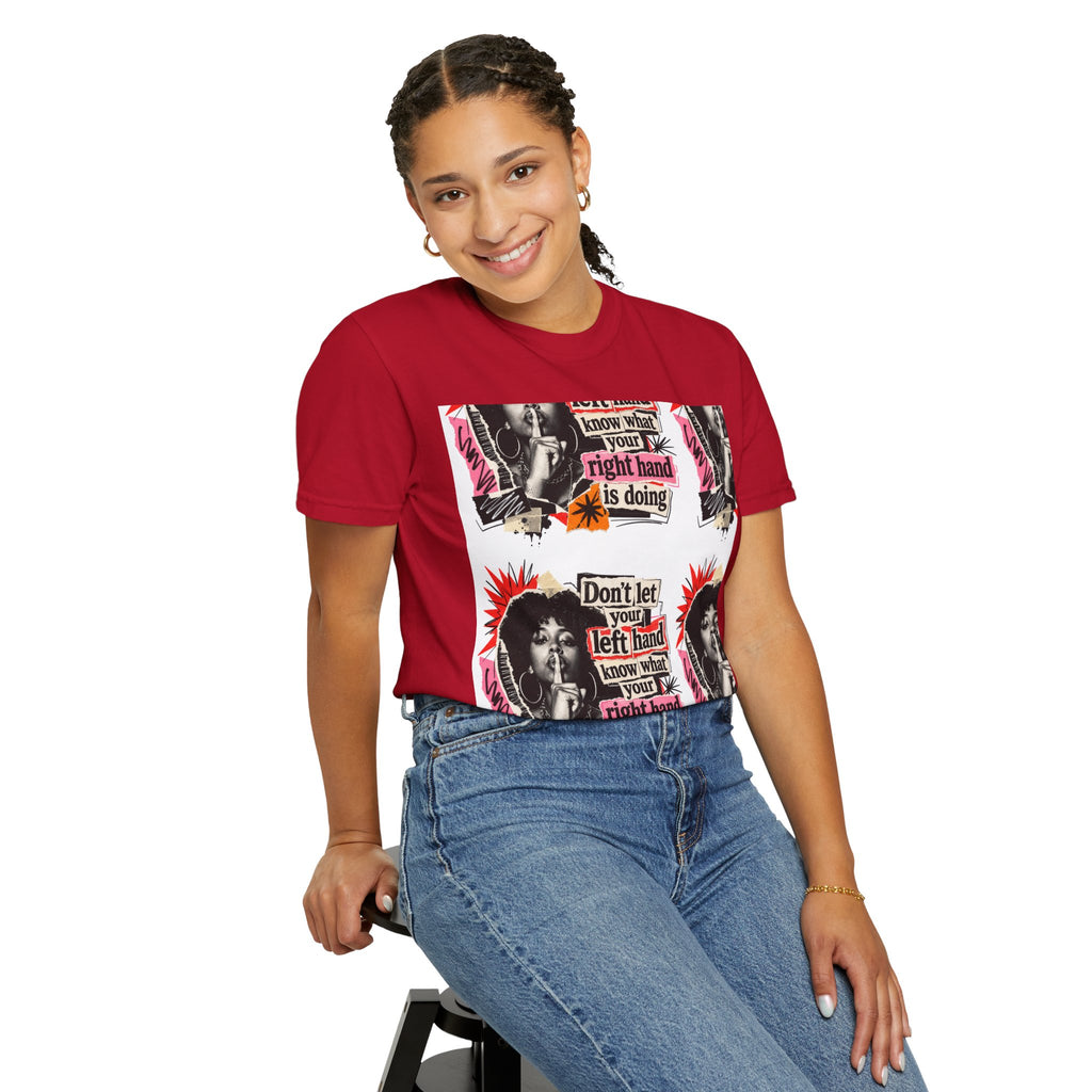 Graphic T-Shirt — Retro Pop Art “Don't Let Your Left Hand Know What Your Right Hand Is Doing”