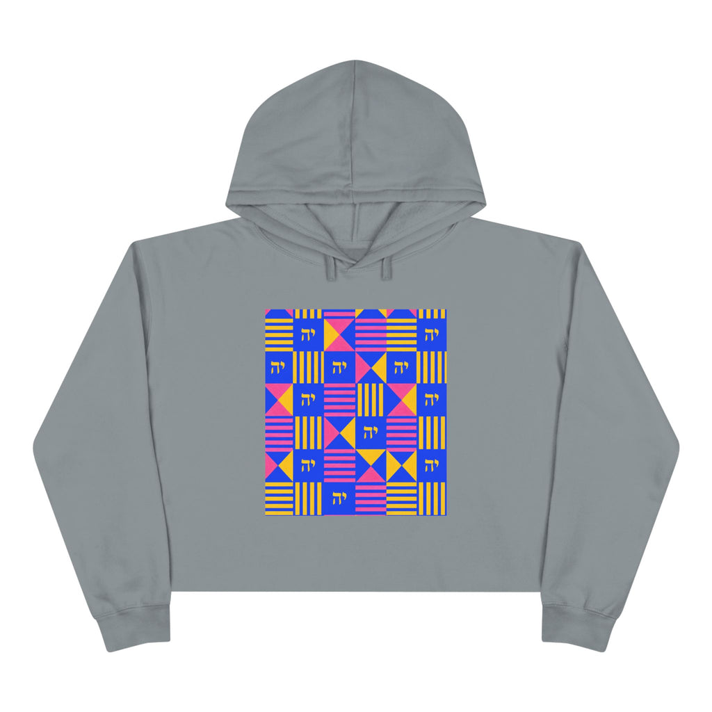 Abstract Geometric Crop Hoodie — Colorblock Square Pattern