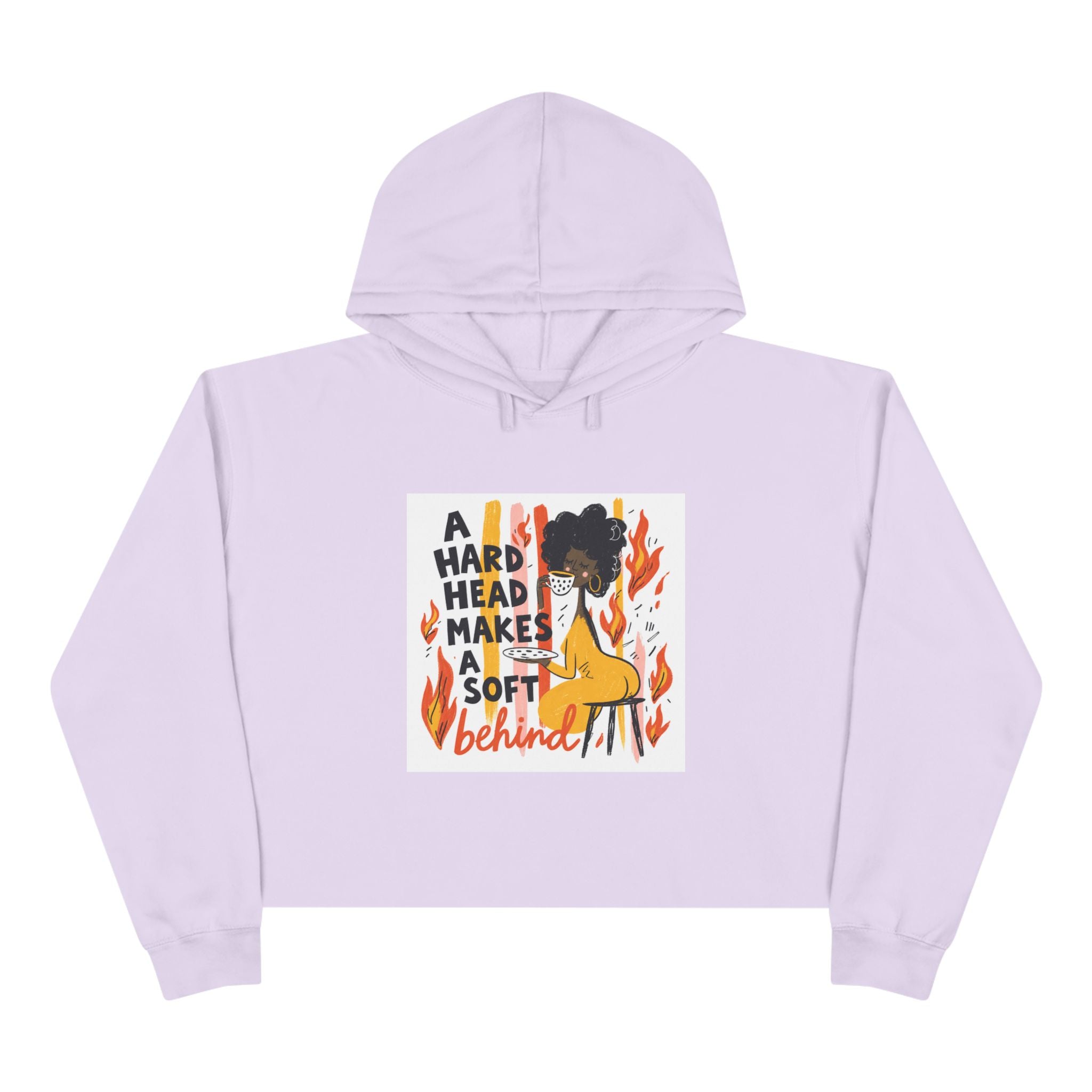 Cropped Hoodie — "A Hard Head Makes a Soft Behind" Graphic Crop Hoodie (Bold Retro Flame Design)