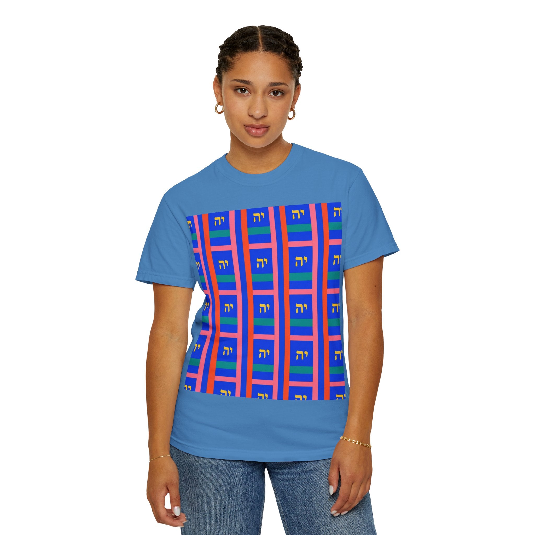 Modern Geometric Pattern T‑Shirt — Colorblock Blue Grid Design