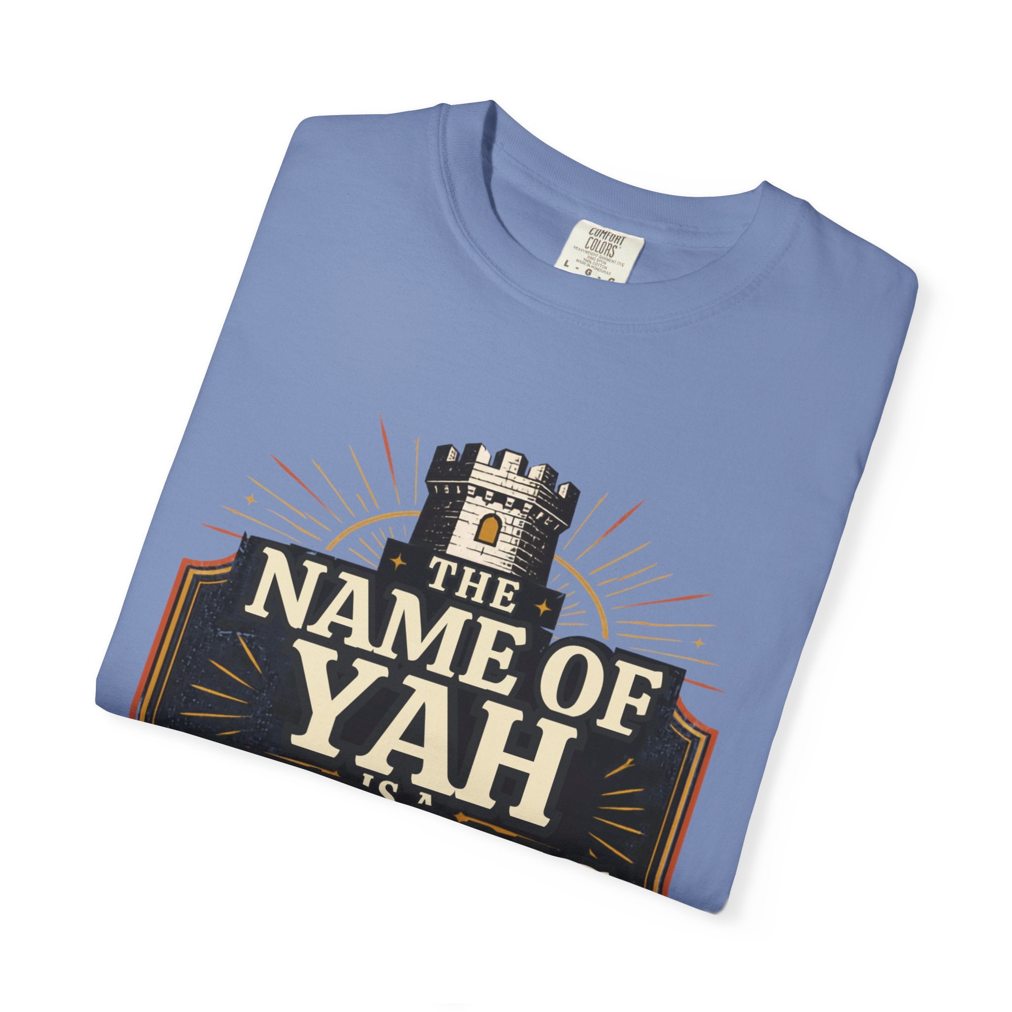 T-Shirt — “The Name of Yah Strong Tower” Vintage Religious Graphic Tee
