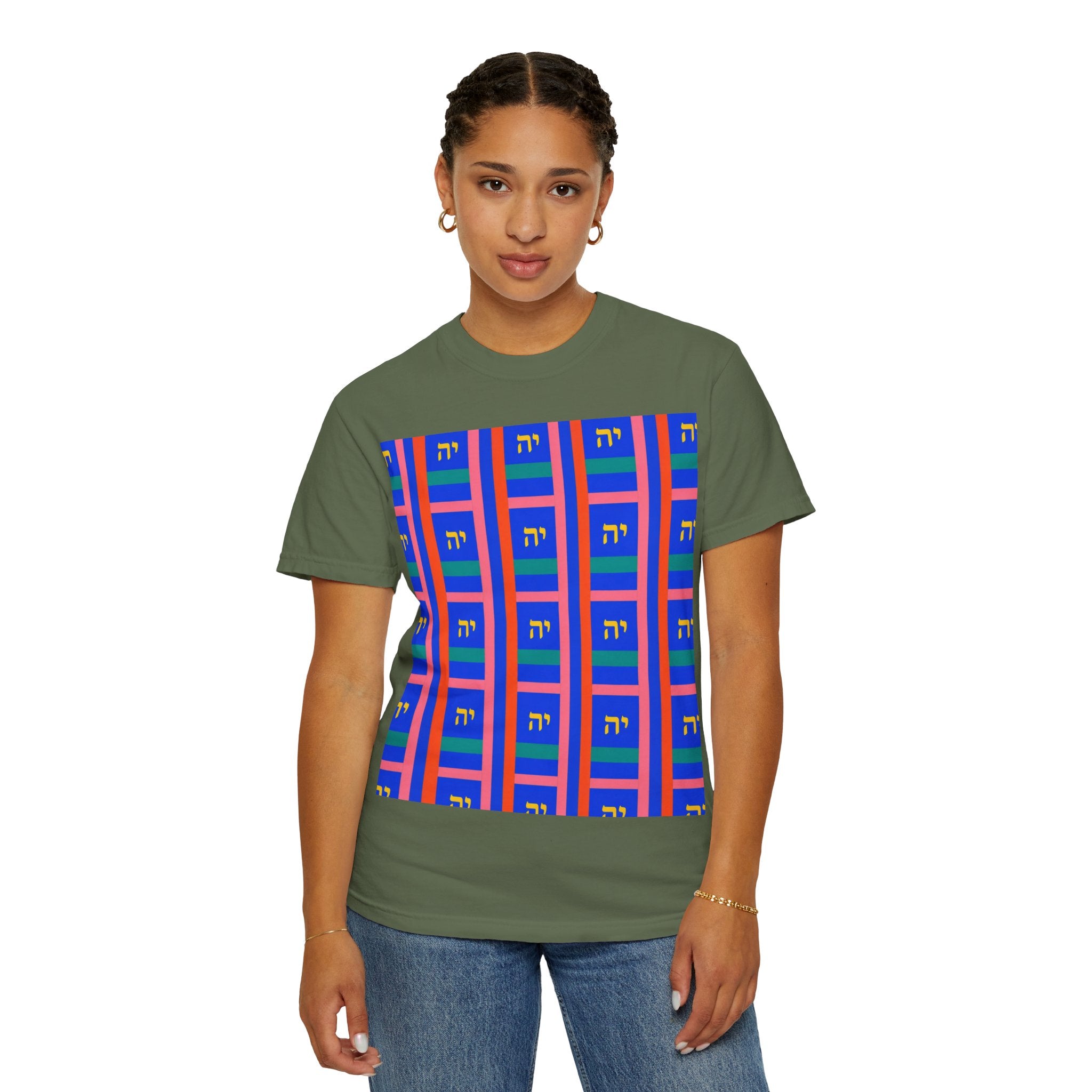 Modern Geometric Pattern T‑Shirt — Colorblock Blue Grid Design