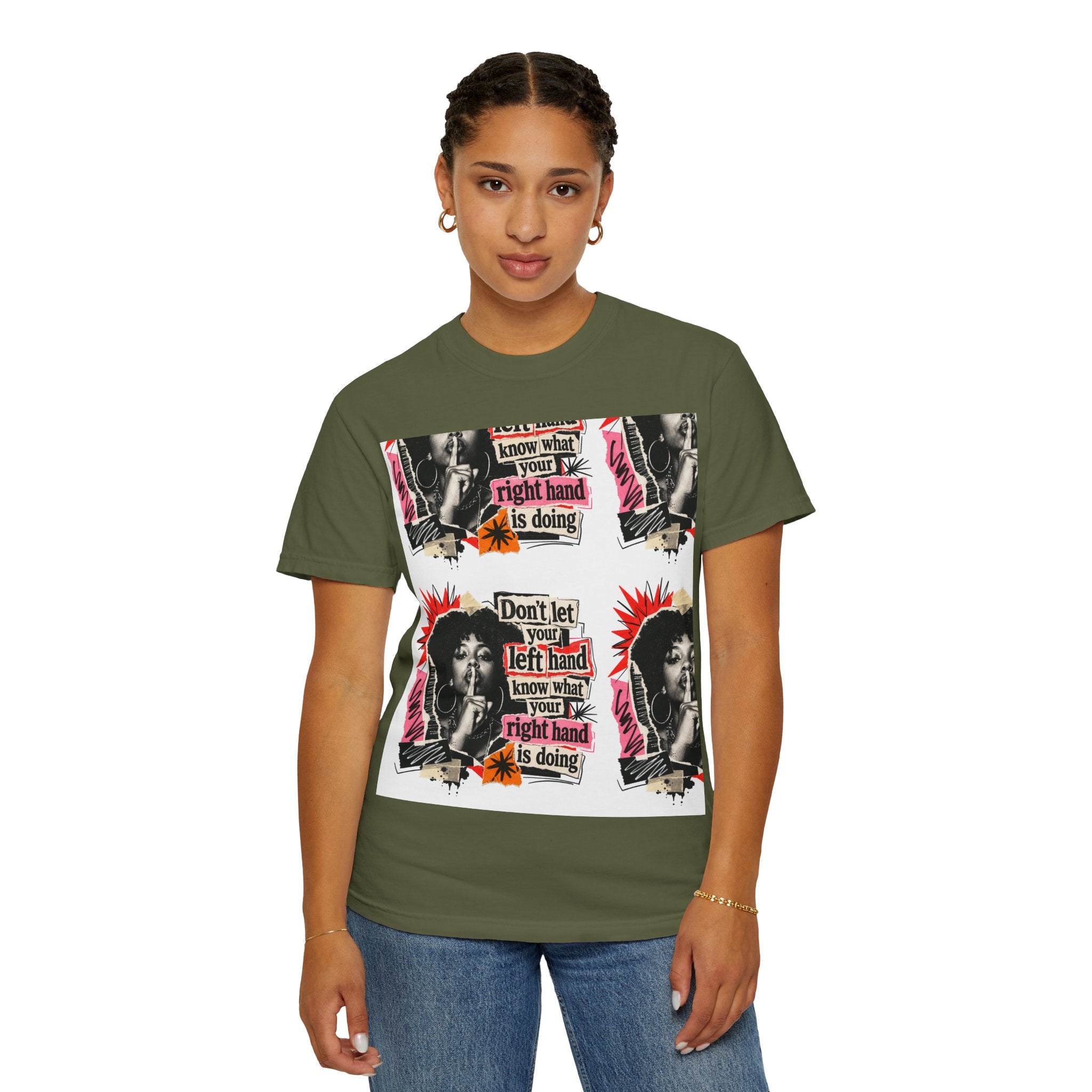 Graphic T-Shirt — Retro Pop Art “Don't Let Your Left Hand Know What Your Right Hand Is Doing”