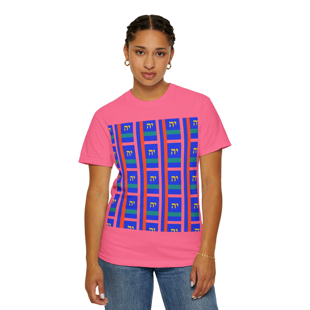 Modern Geometric Pattern T‑Shirt — Colorblock Blue Grid Design