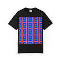 Modern Geometric Pattern T‑Shirt — Colorblock Blue Grid Design