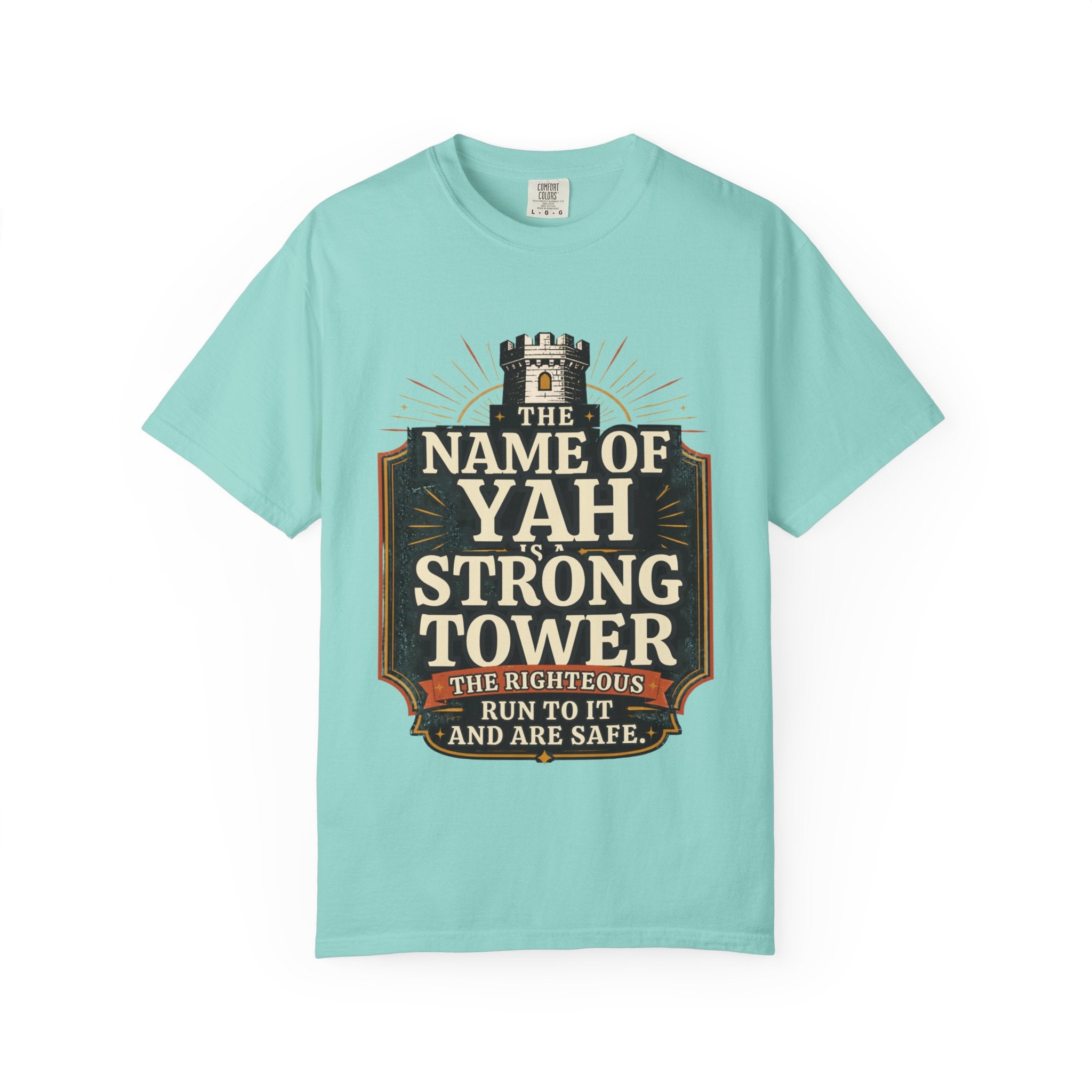 T-Shirt — “The Name of Yah Strong Tower” Vintage Religious Graphic Tee