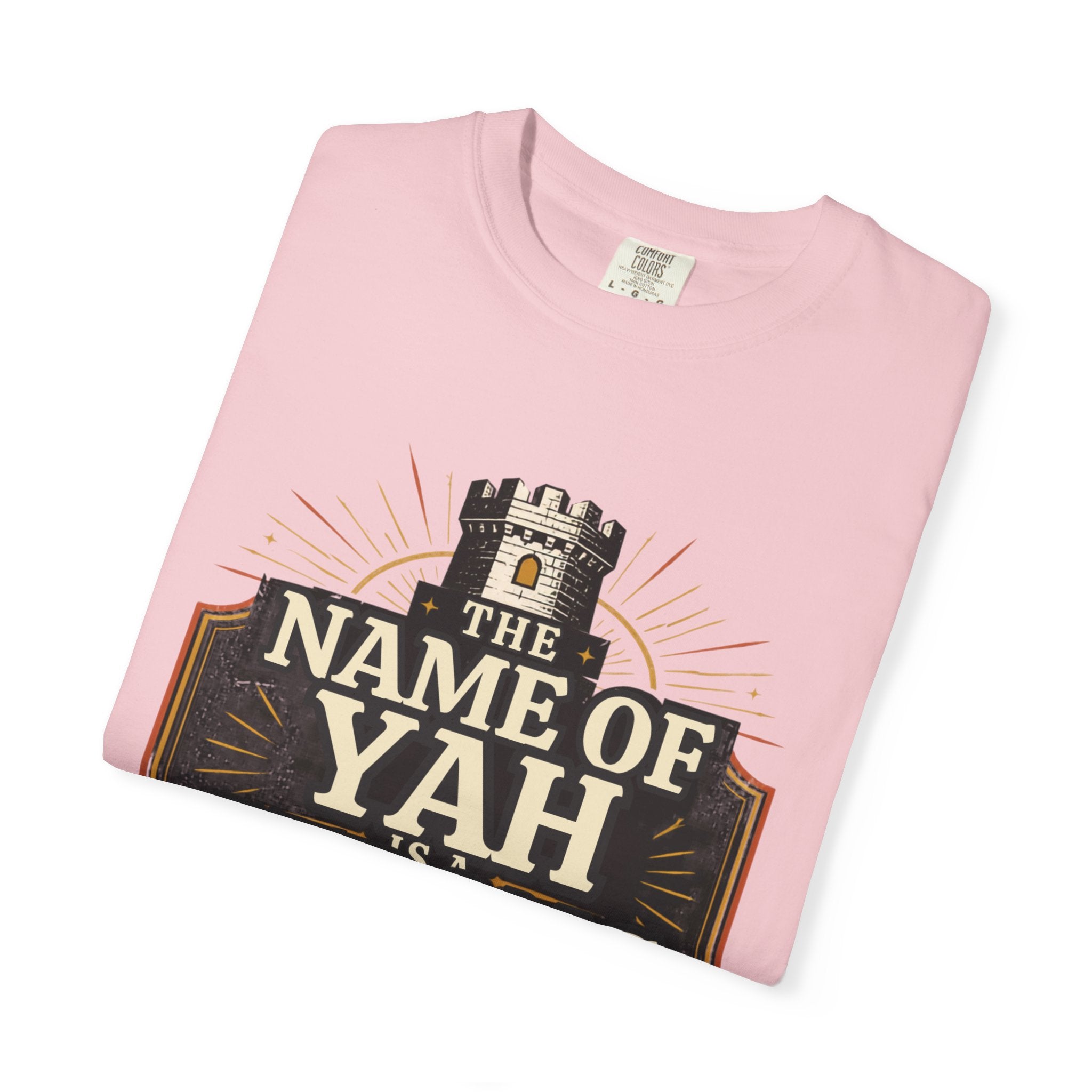 T-Shirt — “The Name of Yah Strong Tower” Vintage Religious Graphic Tee