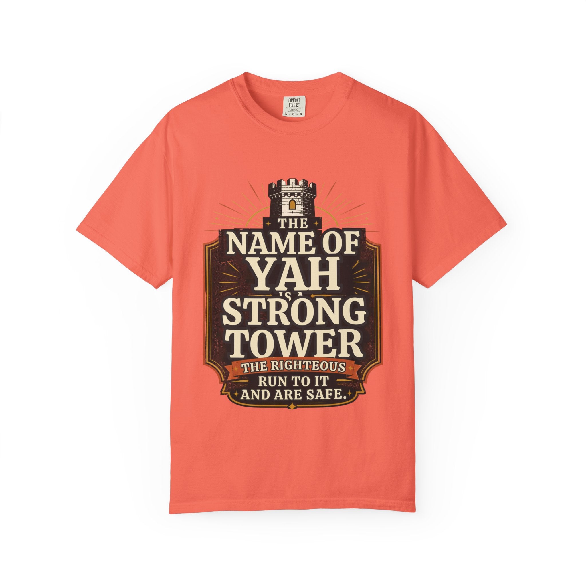 T-Shirt — “The Name of Yah Strong Tower” Vintage Religious Graphic Tee