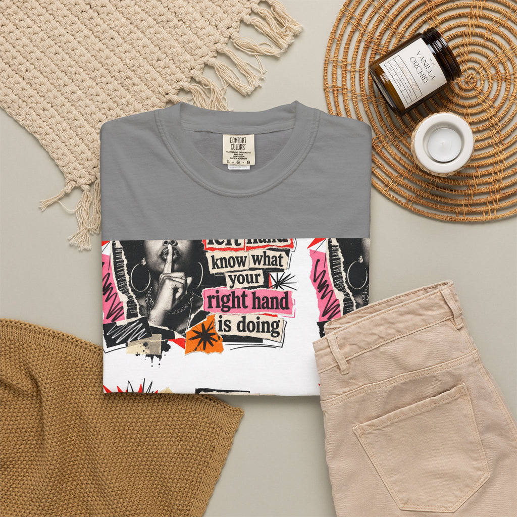 Graphic T-Shirt — Retro Pop Art “Don't Let Your Left Hand Know What Your Right Hand Is Doing”