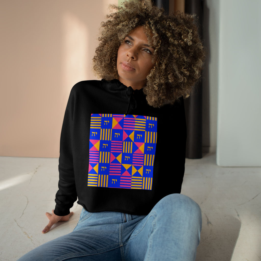Abstract Geometric Crop Hoodie — Colorblock Square Pattern