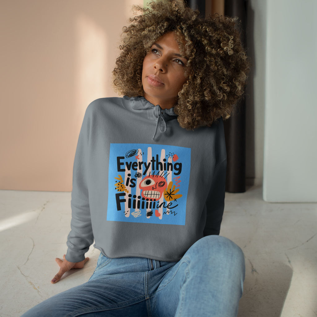 Everything Is Fine Crop Hoodie — Playful Retro Graphic Cropped Hoodie