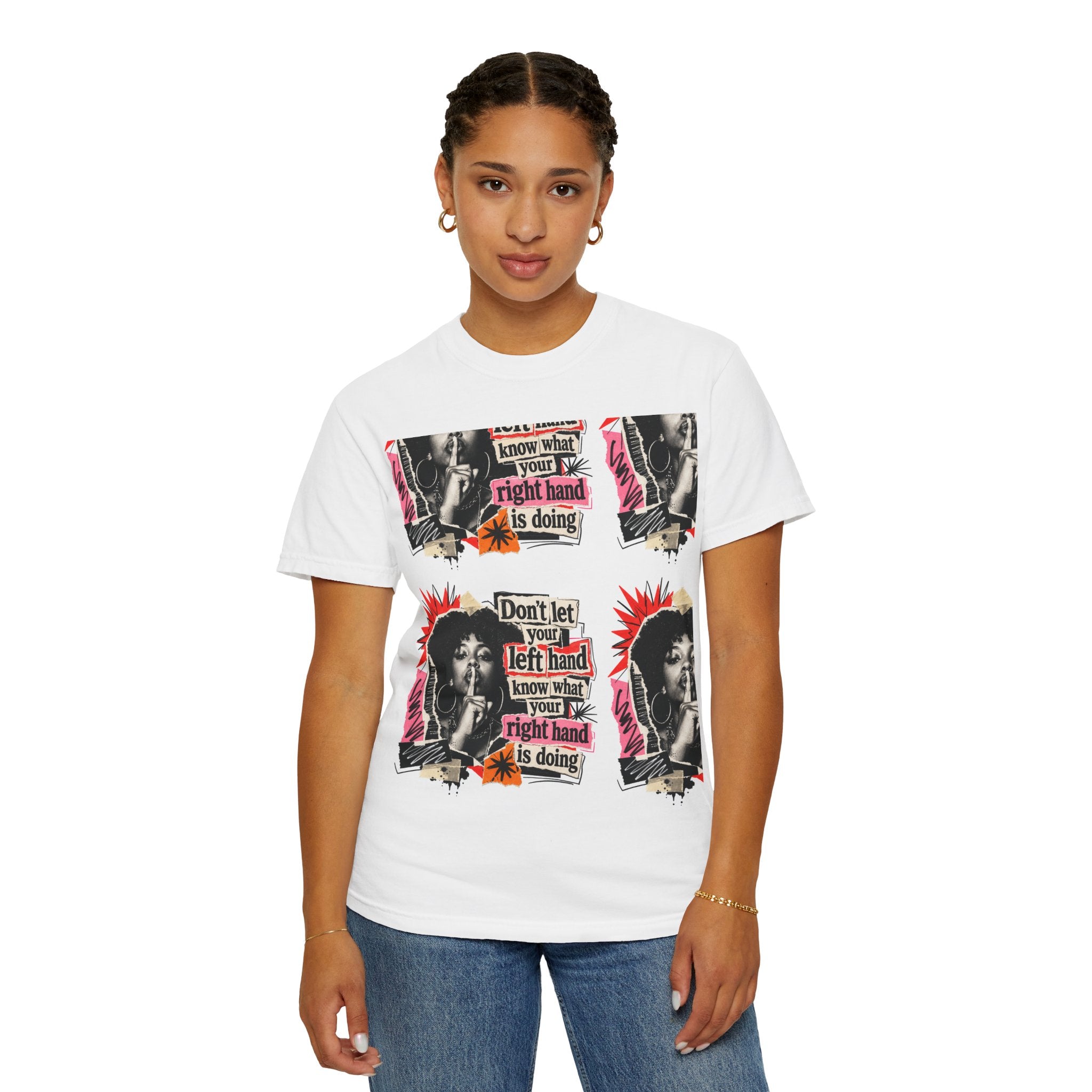 Graphic T-Shirt — Retro Pop Art “Don't Let Your Left Hand Know What Your Right Hand Is Doing”