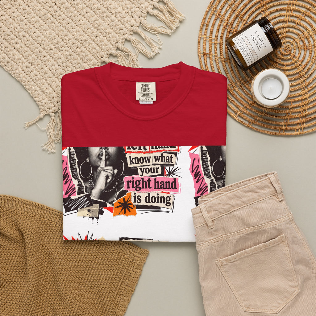 Graphic T-Shirt — Retro Pop Art “Don't Let Your Left Hand Know What Your Right Hand Is Doing”