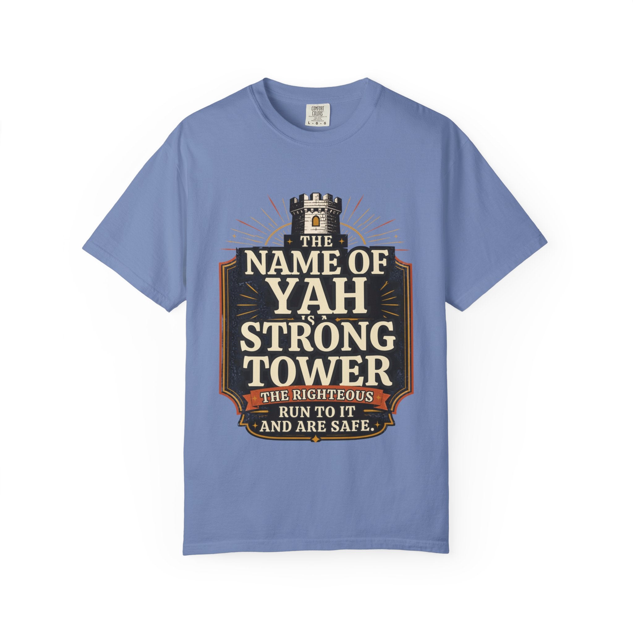 T-Shirt — “The Name of Yah Strong Tower” Vintage Religious Graphic Tee