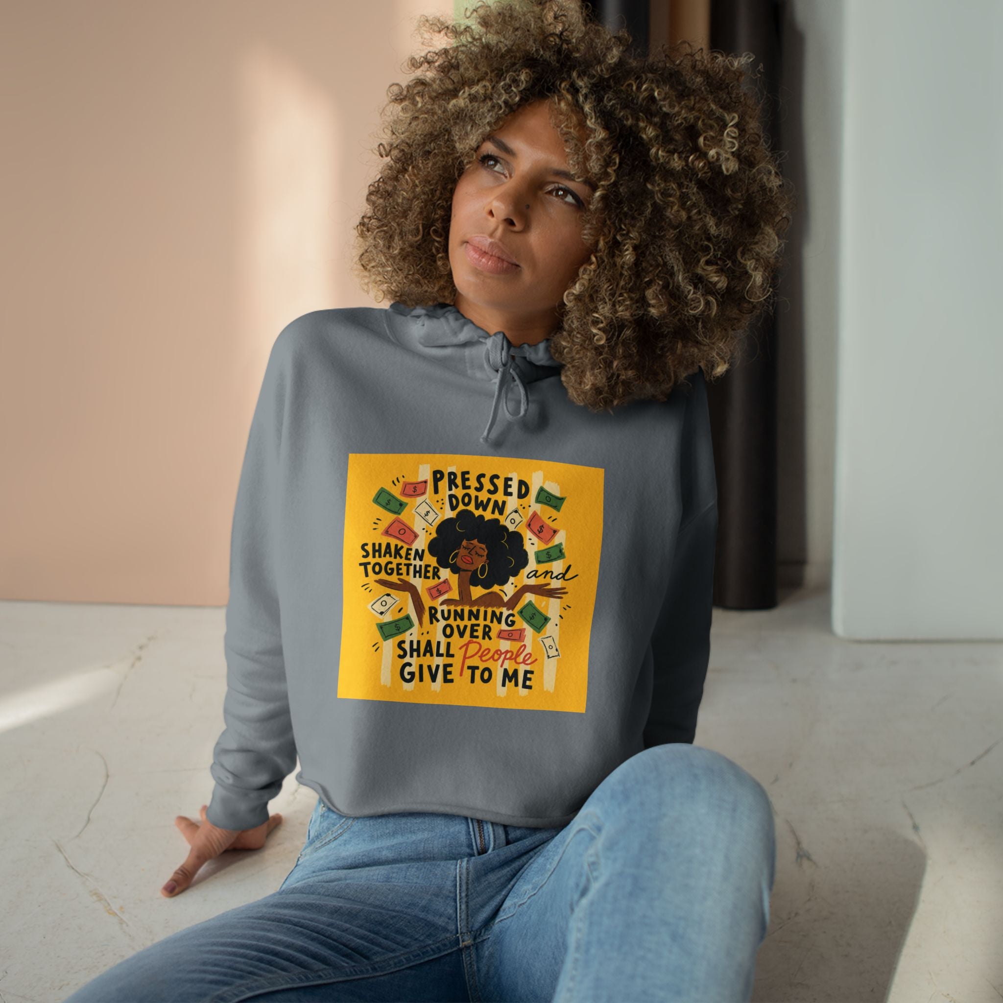 Cropped Hoodie — "Pressed Down, Shaken Together" Inspirational Graphic