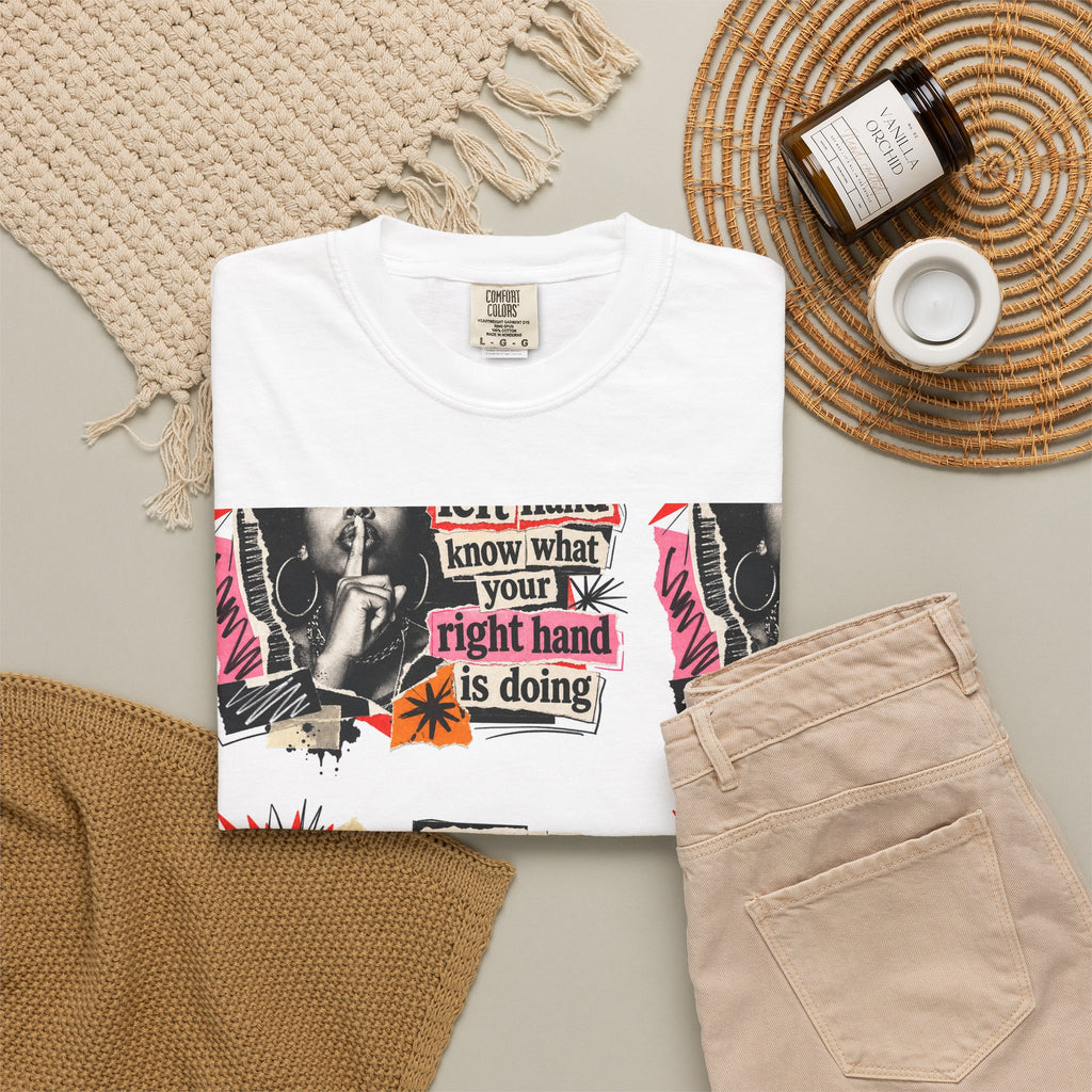 Graphic T-Shirt — Retro Pop Art “Don't Let Your Left Hand Know What Your Right Hand Is Doing”