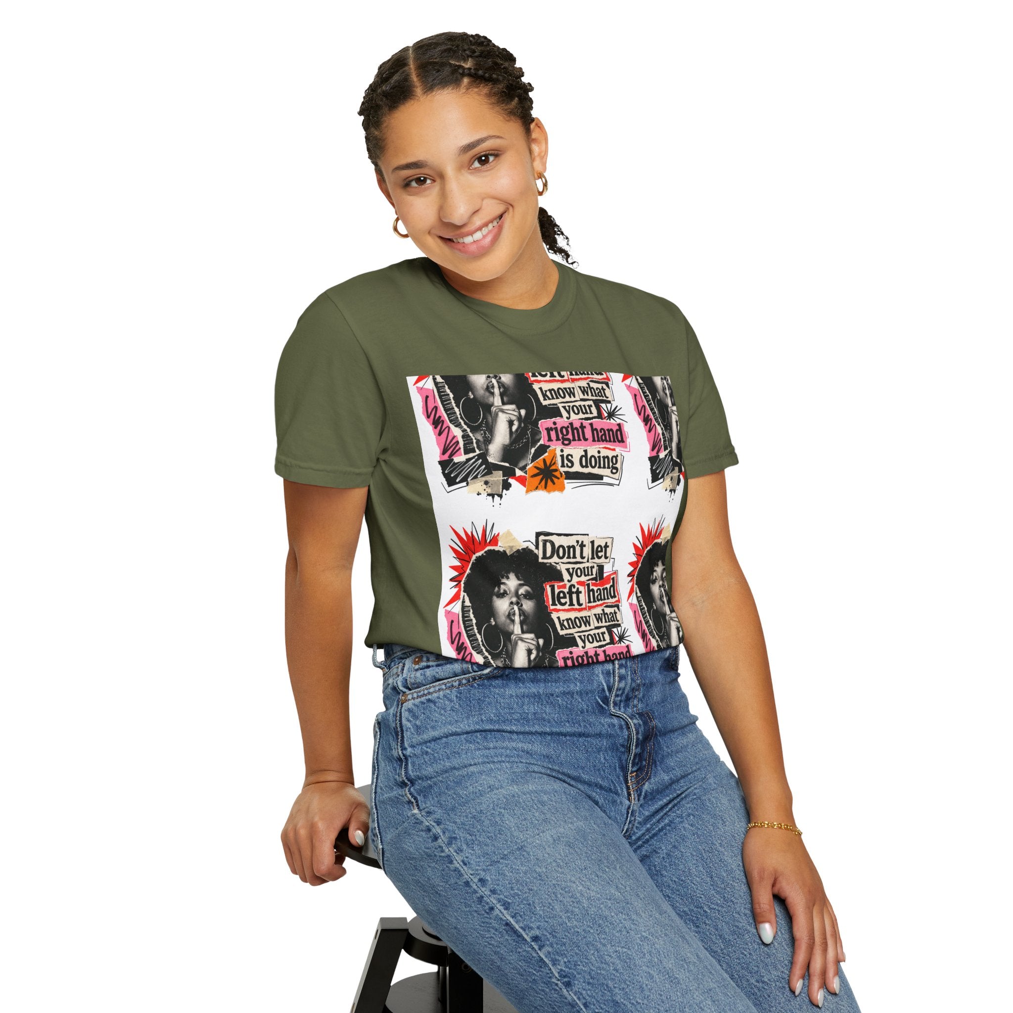 Graphic T-Shirt — Retro Pop Art “Don't Let Your Left Hand Know What Your Right Hand Is Doing”
