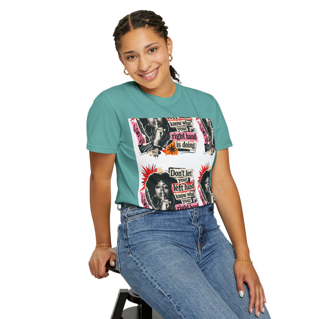 Graphic T-Shirt — Retro Pop Art “Don't Let Your Left Hand Know What Your Right Hand Is Doing”