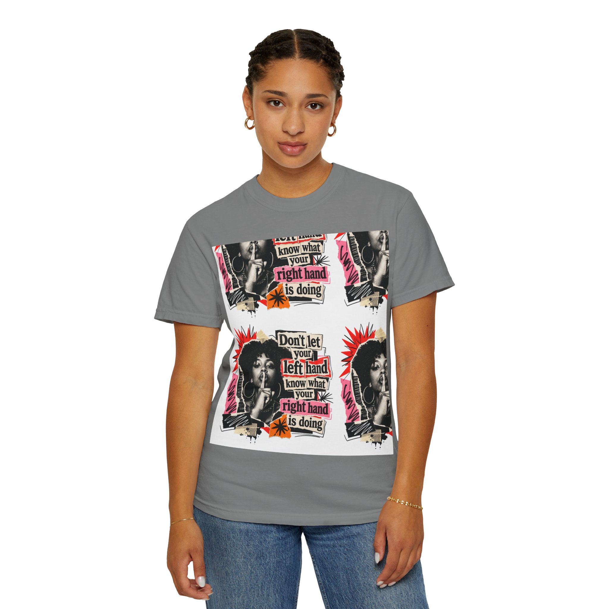 Graphic T-Shirt — Retro Pop Art “Don't Let Your Left Hand Know What Your Right Hand Is Doing”