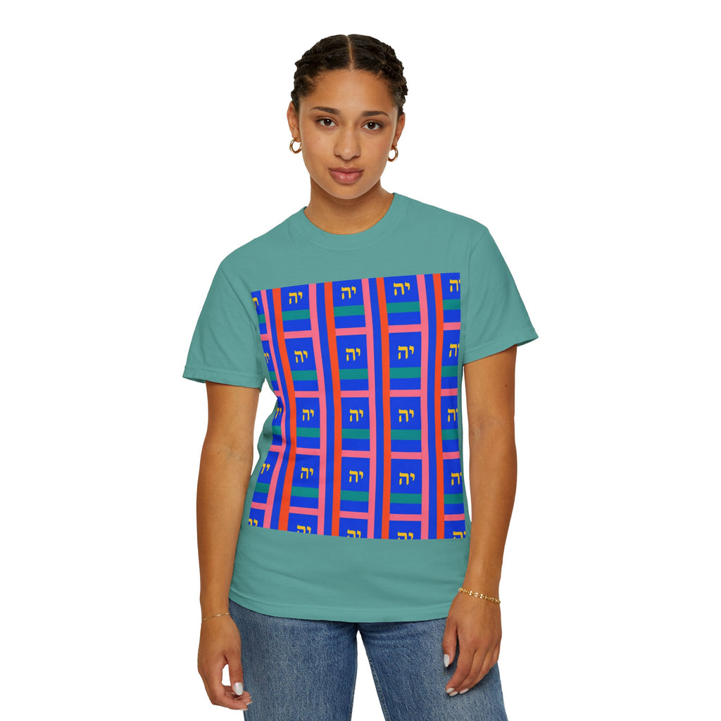 Modern Geometric Pattern T‑Shirt — Colorblock Blue Grid Design